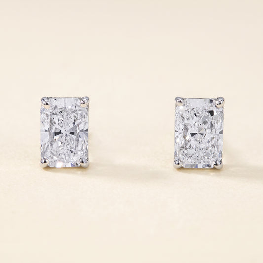 14K White Gold Radiant Cut Diamond Stud Earrings