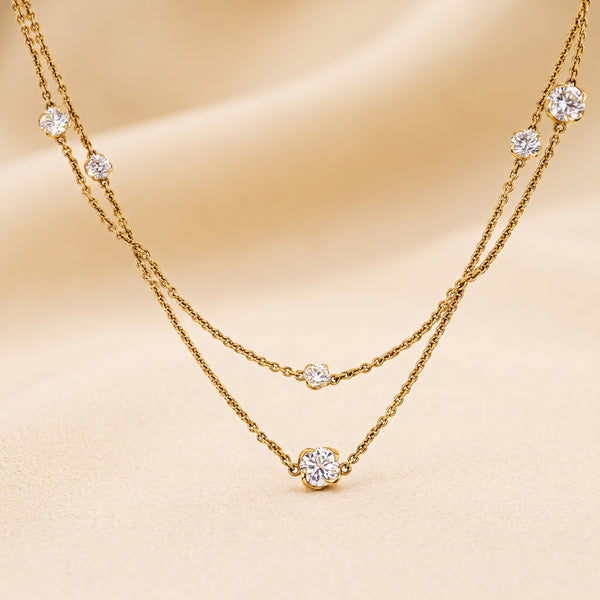Lab-Grown Diamond Station Layered Necklace – 7.48 CTW in 14K Yellow Gold