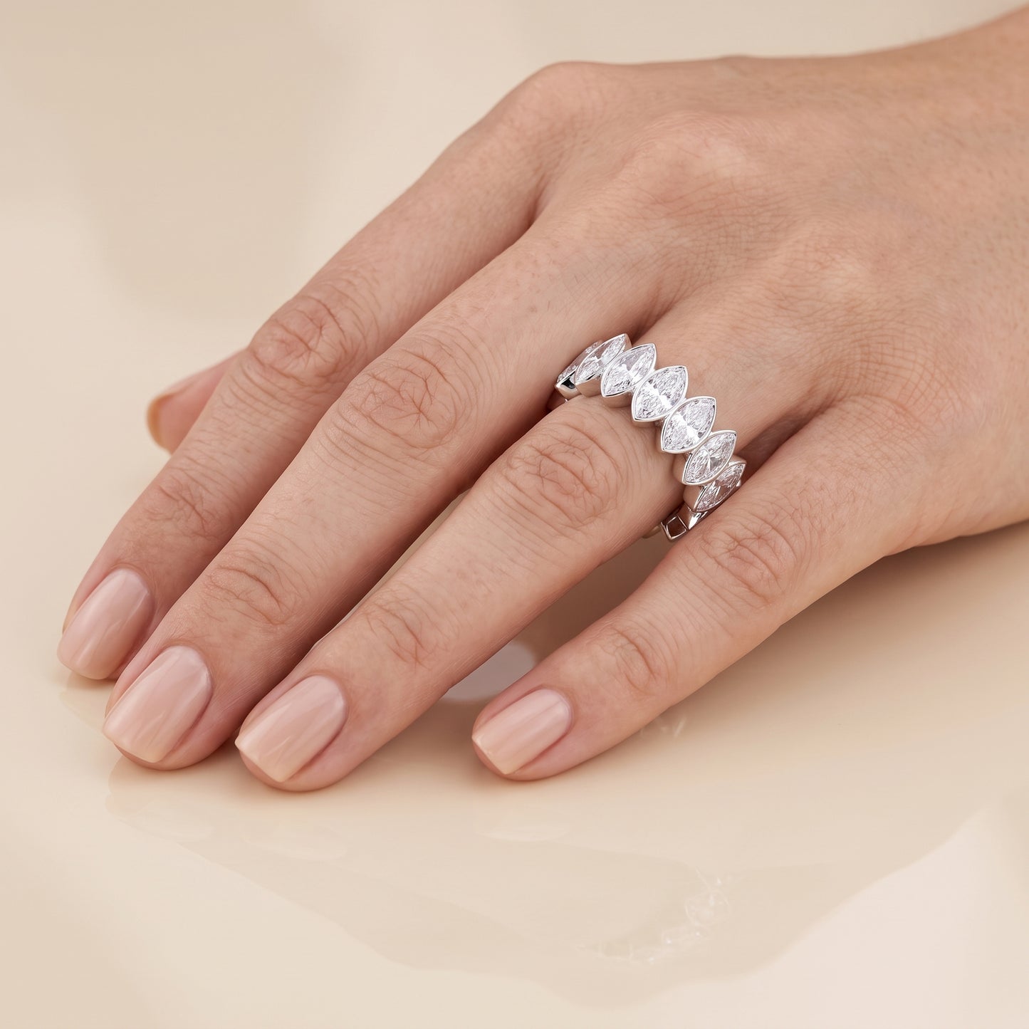 Lab-Grown Marquise Diamond Eternity Band – 14K White Gold