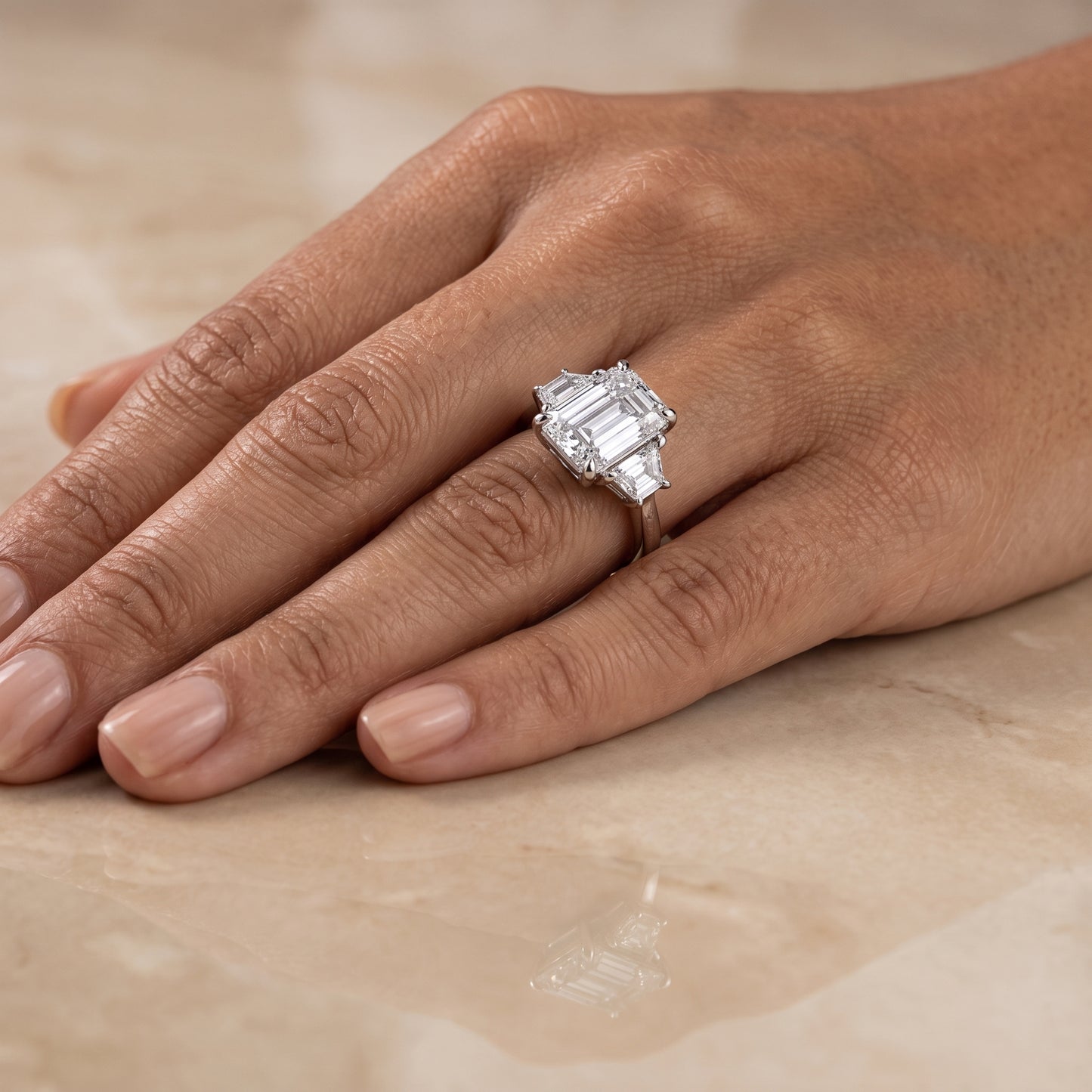 GIA-Certified Lab-Grown Emerald-Cut Three-Stone Diamond Ring – 3.96 CTW in 14K White Gold