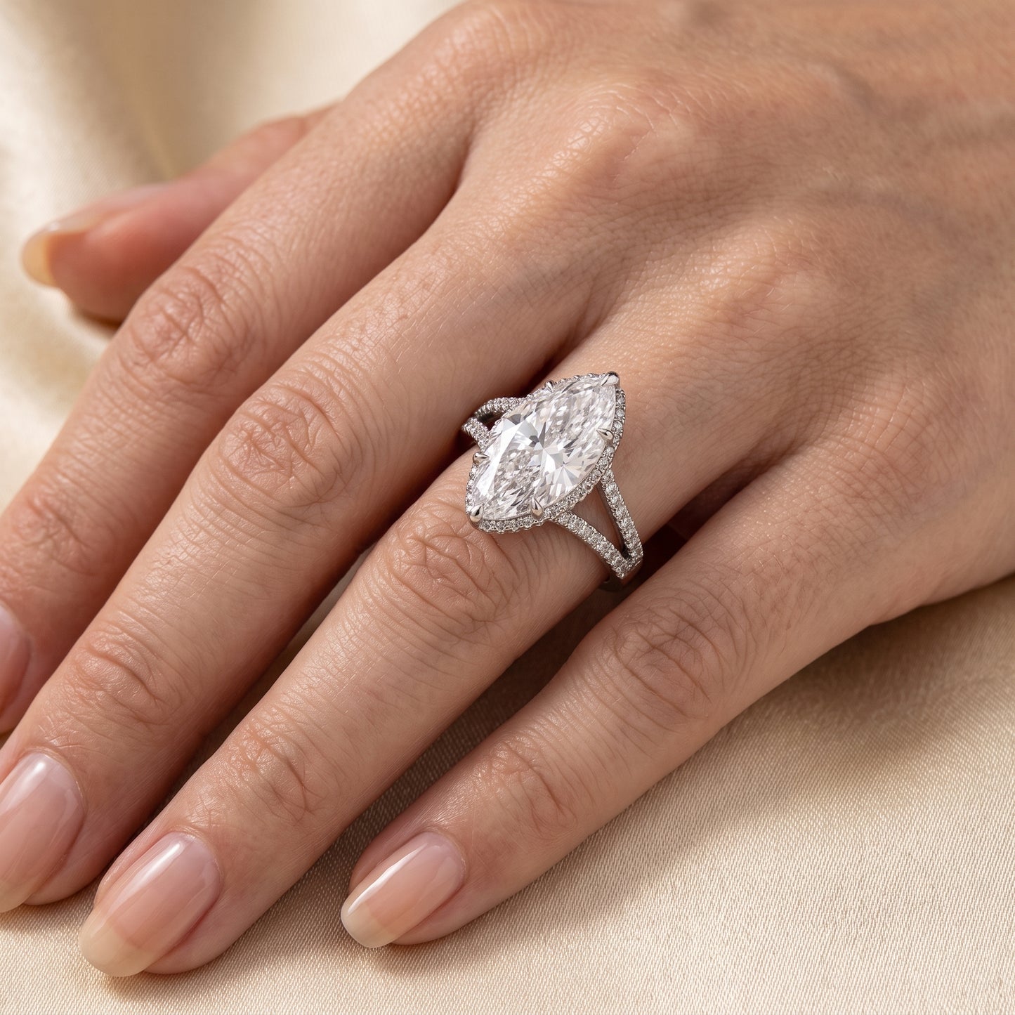 Lab-Grown Marquise Diamond Split-Shank Ring – 5.18 CTW in 14K White