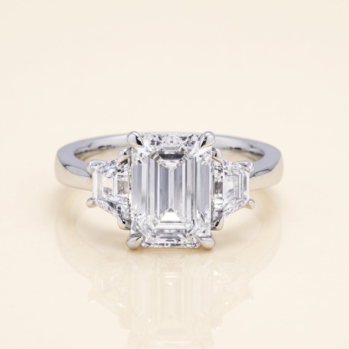 GIA-Certified Lab-Grown Emerald-Cut Three-Stone Diamond Ring – 3.96 CTW in 14K White Gold