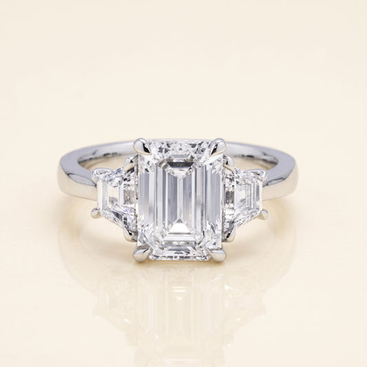GIA-Certified Lab-Grown Emerald-Cut Three-Stone Diamond Ring – 3.96 CTW in 14K White Gold