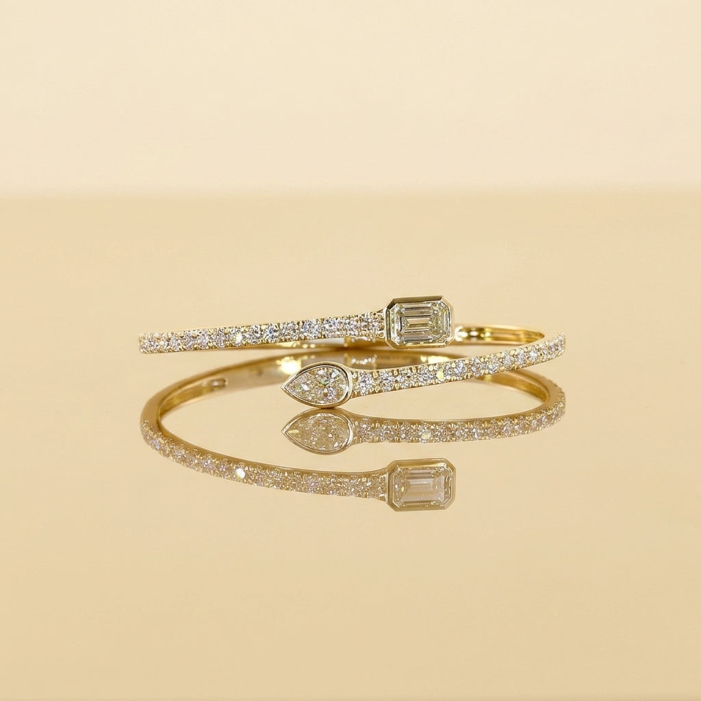 Lab Grown Asscher & Pear Diamond Bypass Bracelet – 2.06 CT Center