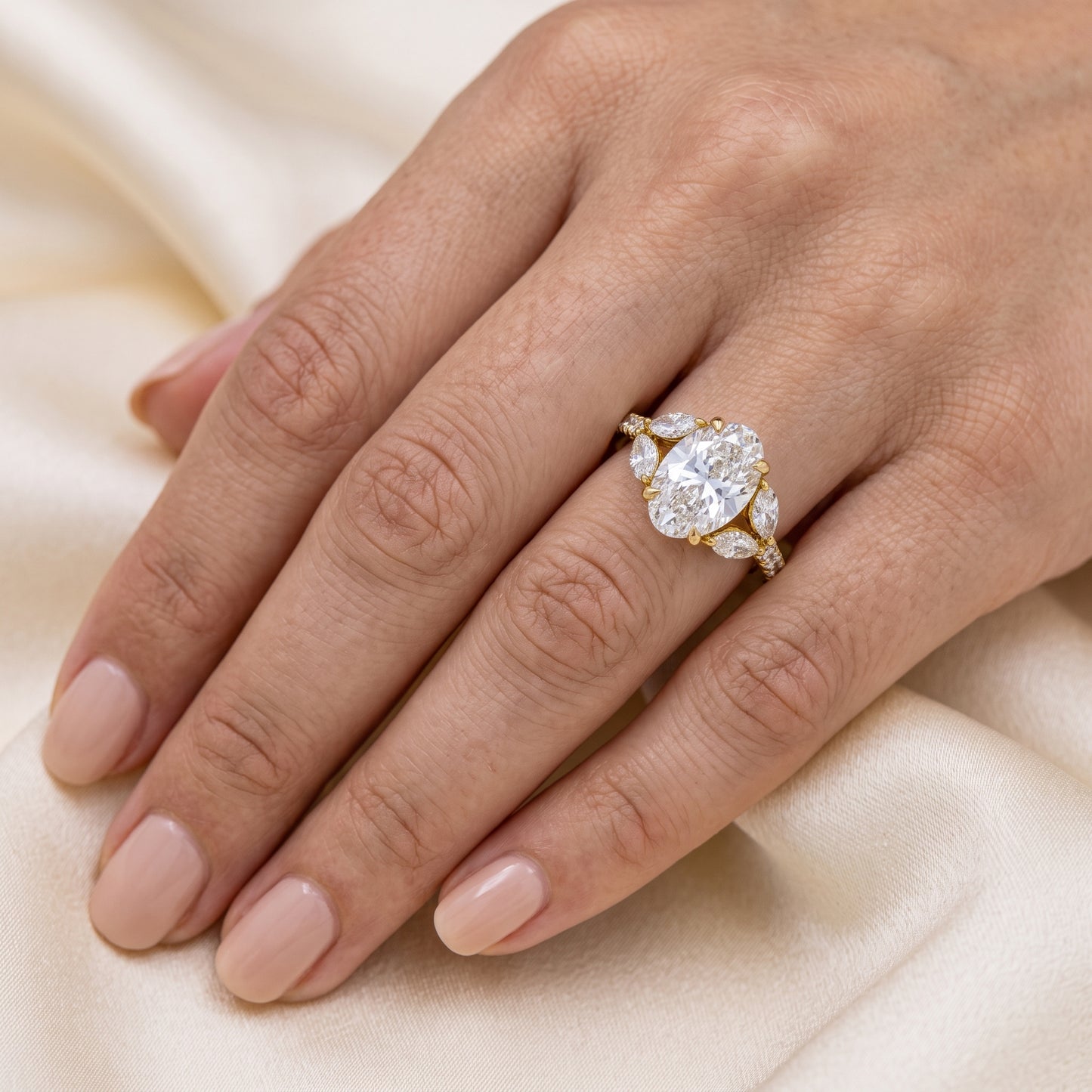 Lab-Grown Oval Diamond Accent Ring – 2.79 CTW in 14K Yellow Gold