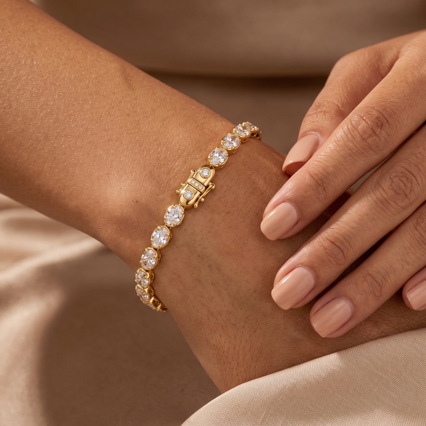 Lab-Grown Oval Diamond Bezel Tennis Bracelet – 8.04 CTW in 14K Yellow Gold