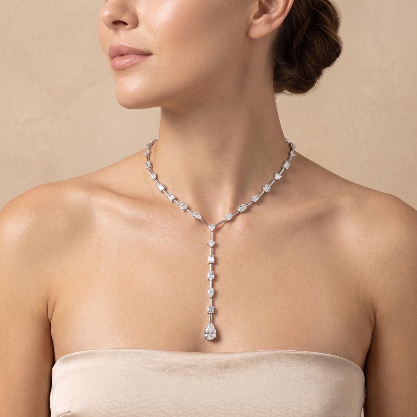 Lab-Grown Mixed-Cut Diamond Lariat Necklace – 18.92 CTW in 14K White Gold