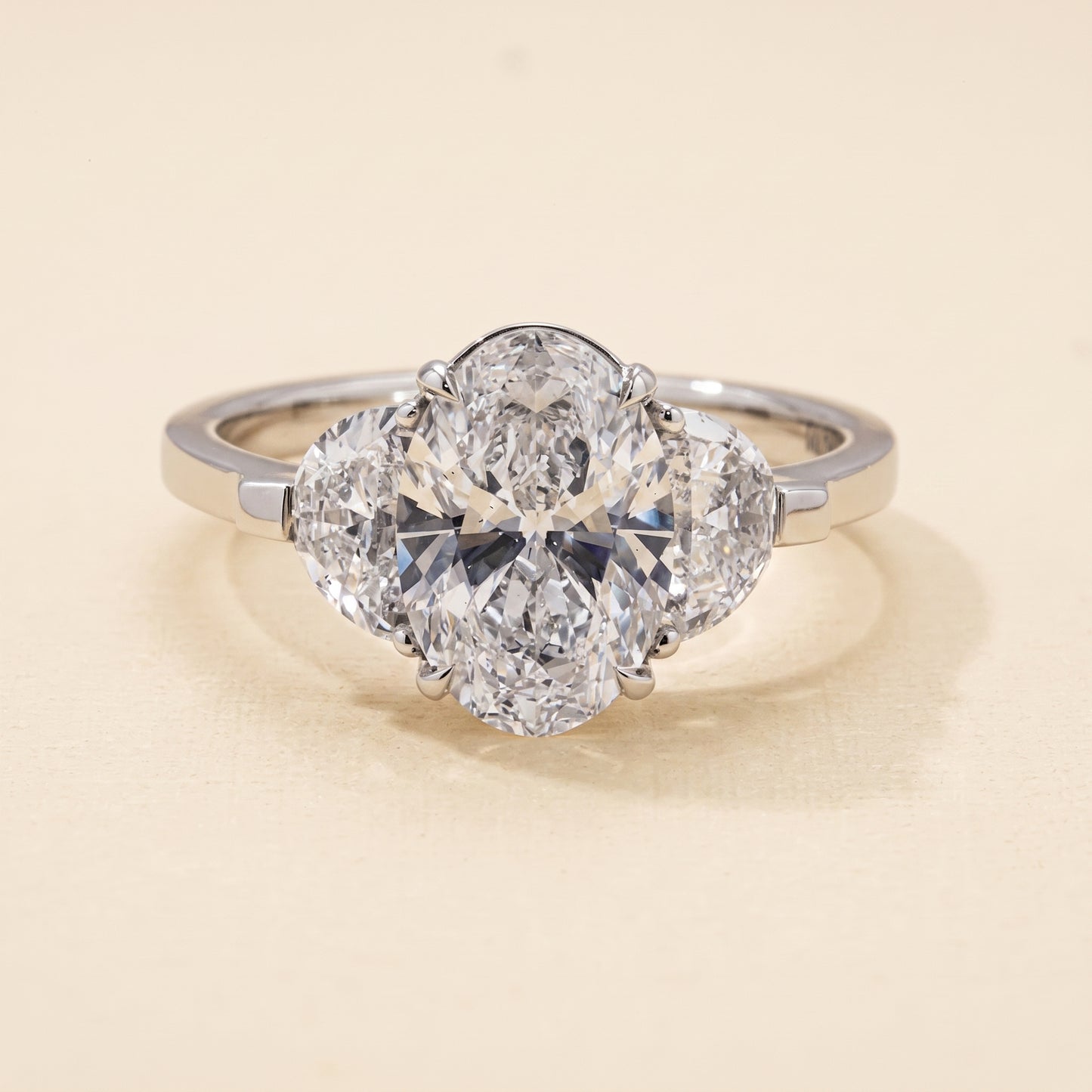 GIA-Certified Lab-Grown Oval Diamond Three-Stone Ring – 3.08 CTW in 14K White Gold