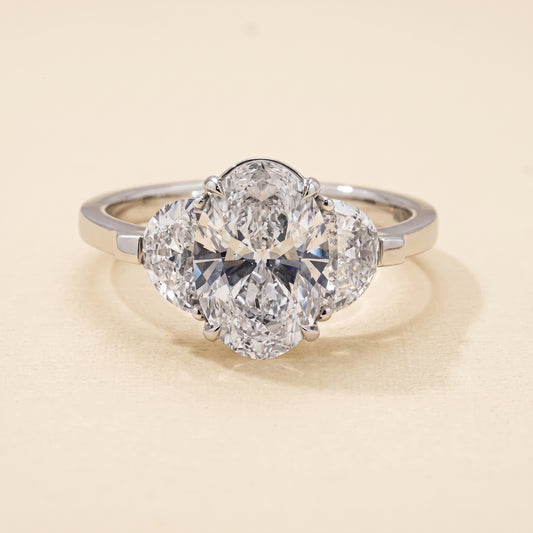 GIA-Certified Lab-Grown Oval Diamond Three-Stone Ring – 3.08 CTW in 14K White Gold