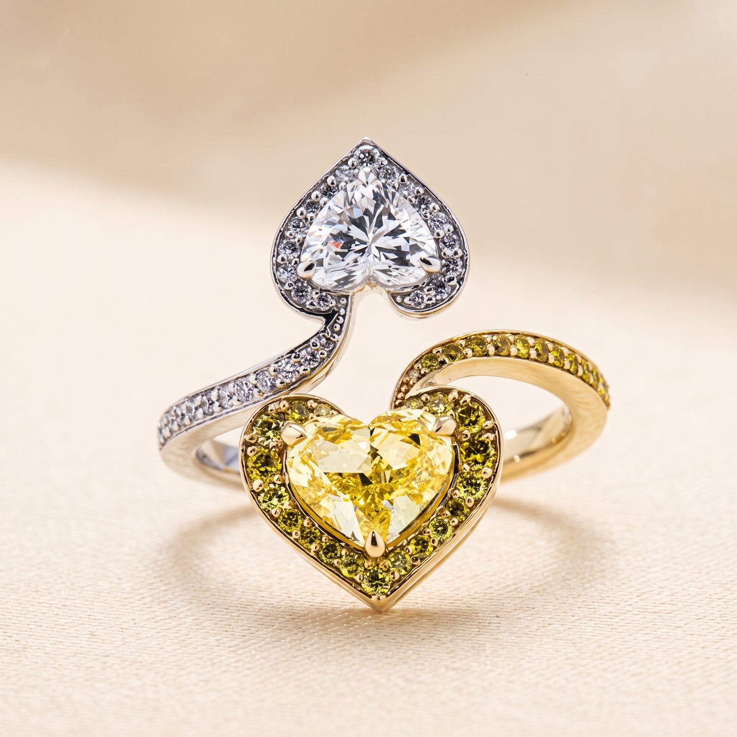 Lab-Grown Fancy Intense Yellow Heart Diamond Split-Shank Ring – 5.18