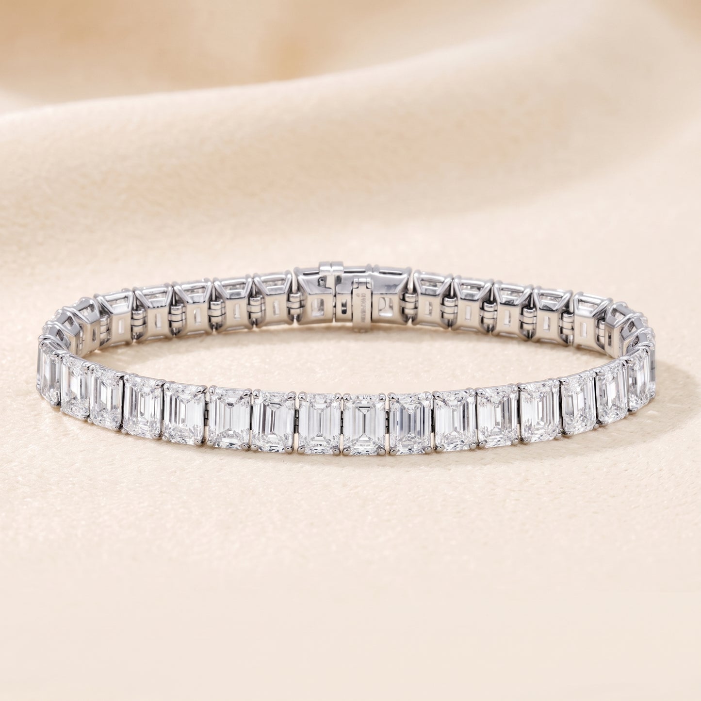 Lab-Grown Emerald-Cut Diamond Tennis Bracelet – 36.64 CTW in 14K White Gold