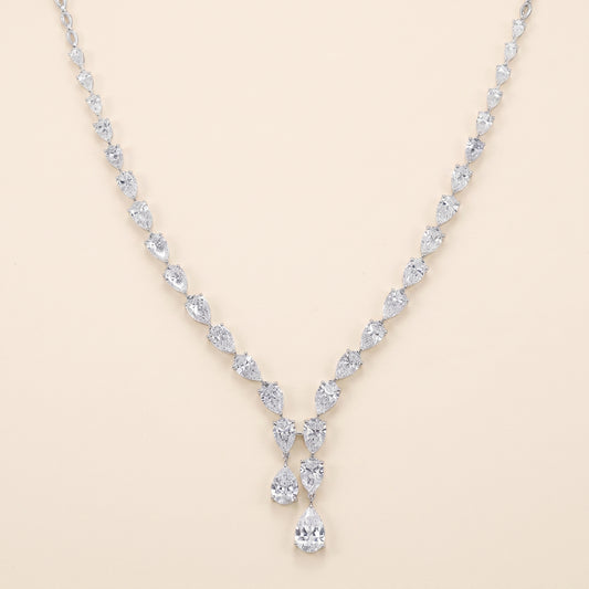Lab-Grown Pear Diamond Drop Necklace – 14K White Gold