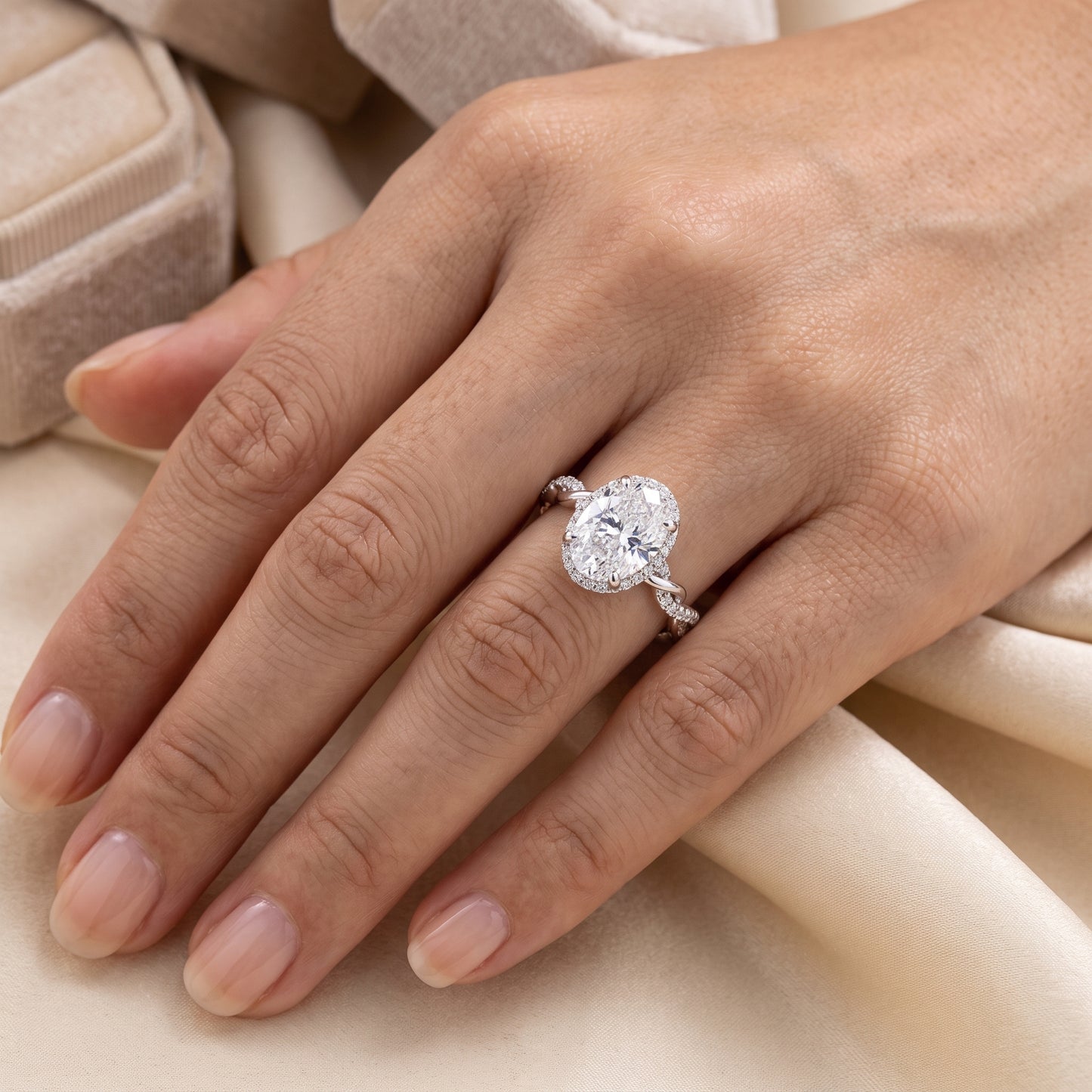 Lab-Grown Oval Diamond Halo Ring – 3.67 CTW in 14K White Gold