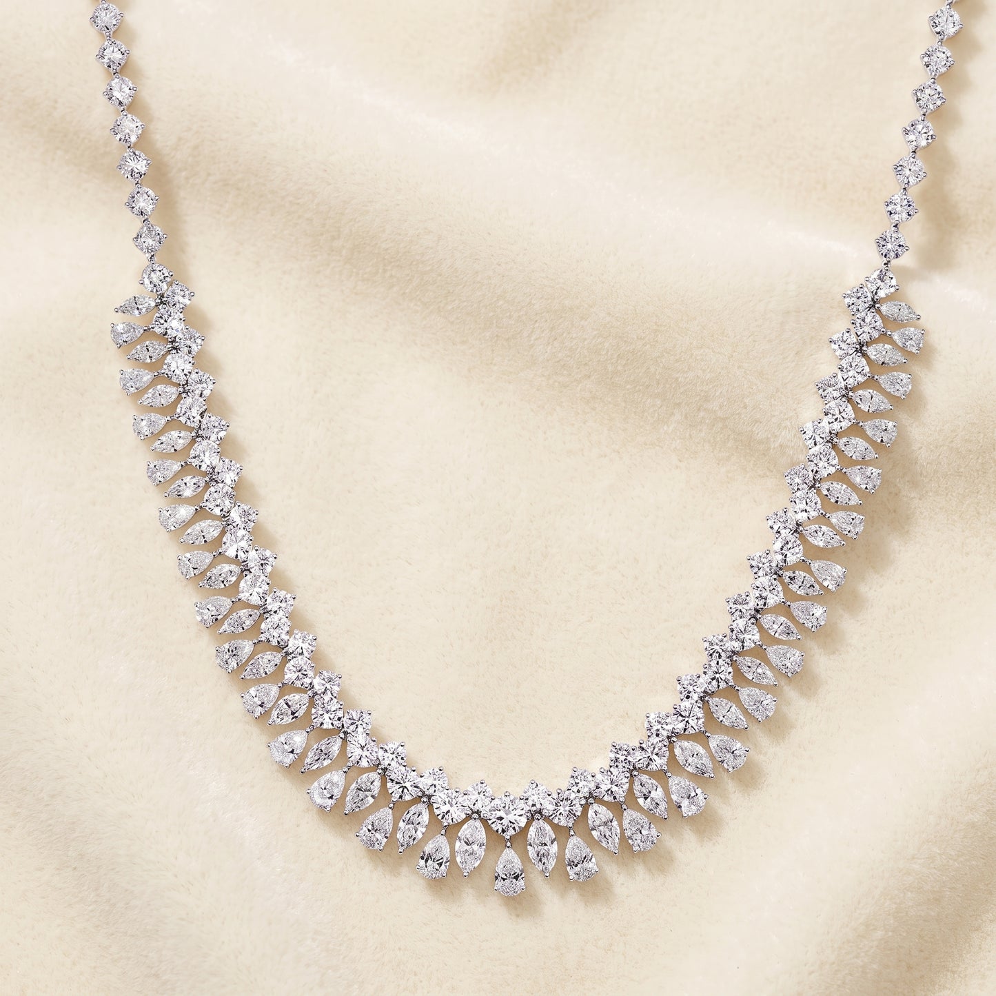Natural Diamond Statement Necklace – 18K White Gold