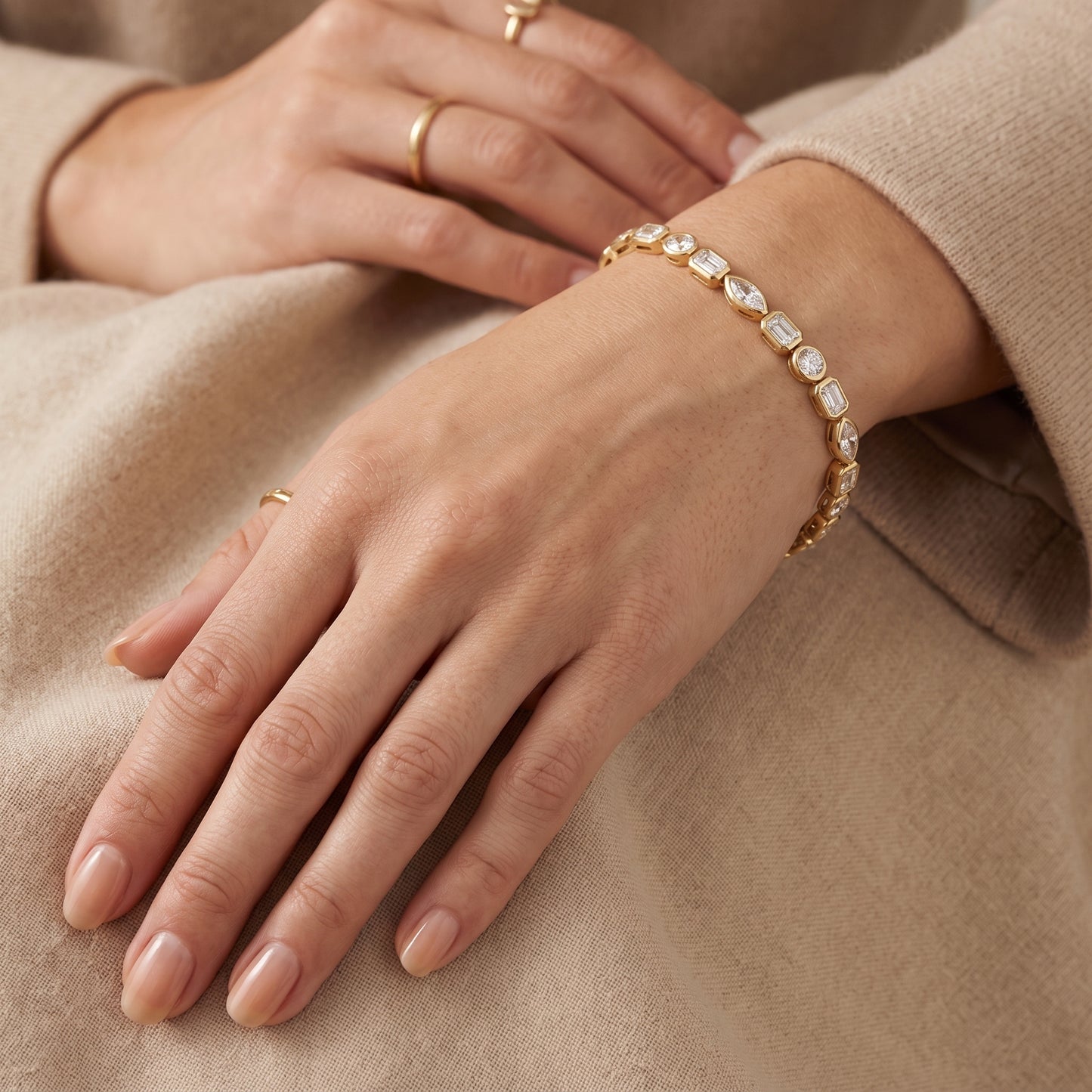 Lab-Grown Mixed-Cut Diamond Tennis Bracelet – 12.49 CTW in 14K Yellow Gold