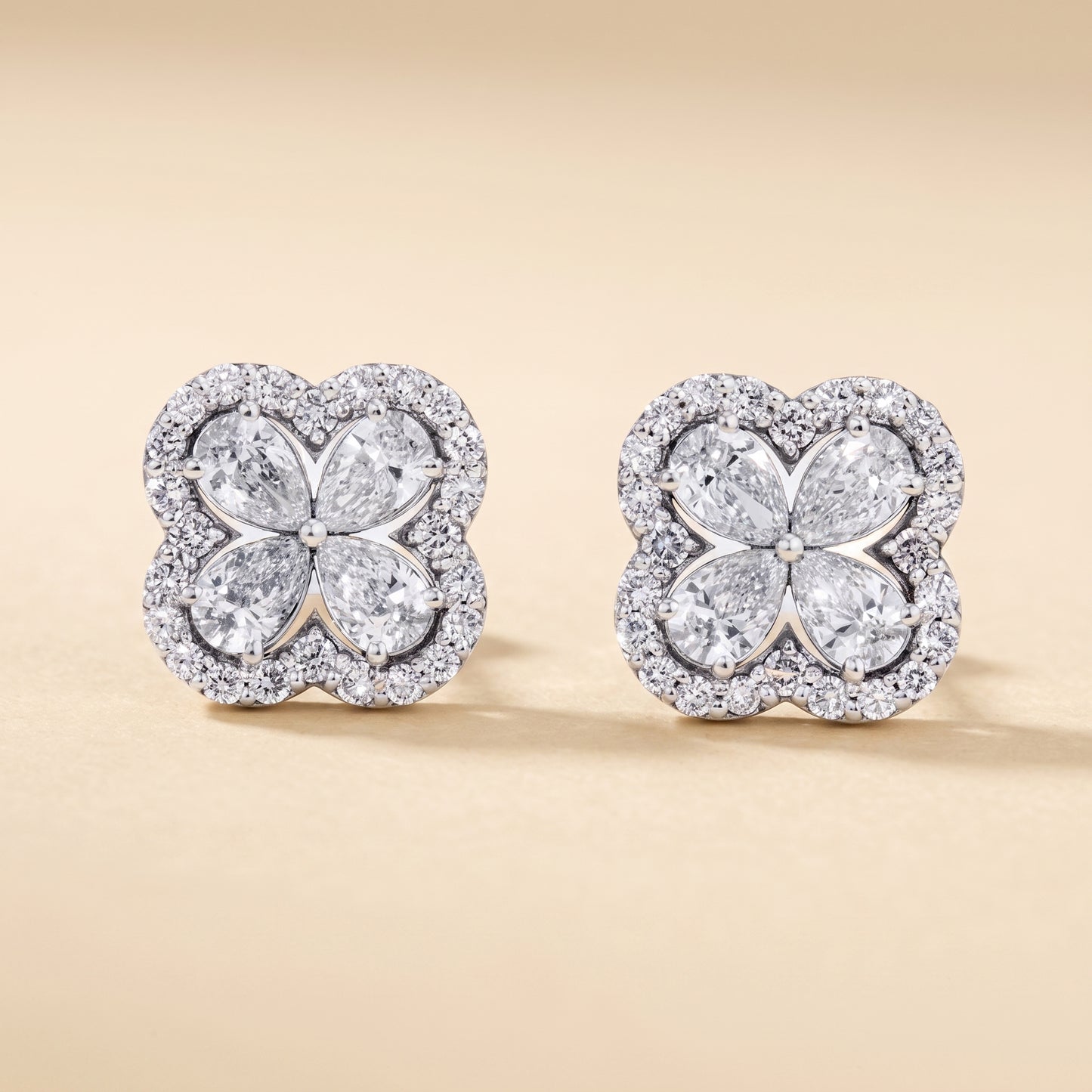 14K White Gold Diamond Floral Cluster Stud Earrings