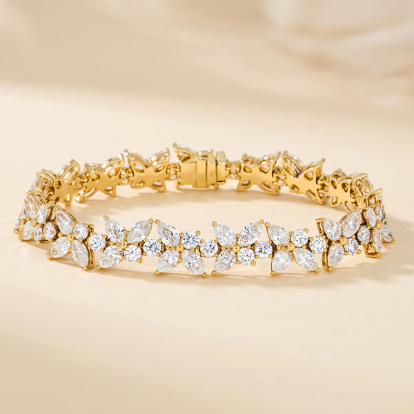 Natural Diamond Floral Bracelet – 14K Yellow Gold
