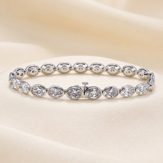 Lab-Grown Oval Diamond Bezel Tennis Bracelet – 16.59 CTW in 14K White Gold
