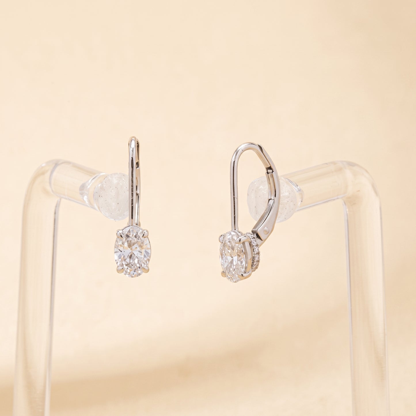 14K White Gold Lab-Grown Oval Diamond Leverback Earrings – 1.14 CTW | E-F Color, VS1-VS2 Clarity
