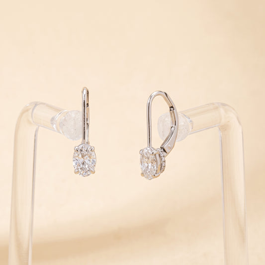 14K White Gold Lab-Grown Oval Diamond Leverback Earrings – 1.14 CTW | E-F Color, VS1-VS2 Clarity
