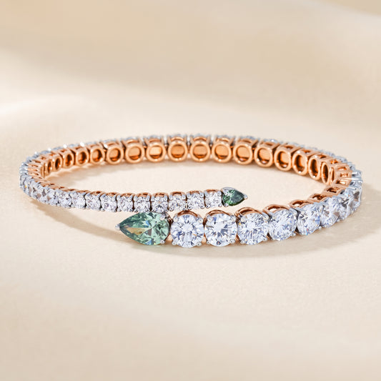 Lab-Grown Green & White Diamond Tennis Bracelet