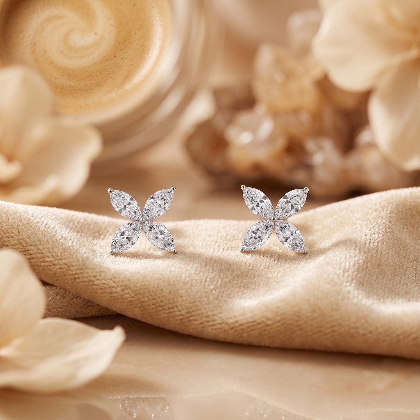 18K White Gold Lab-Grown Diamond Floral Stud Earrings – 1.14 CTW | E-F Color, VS1-VS2 Clarity