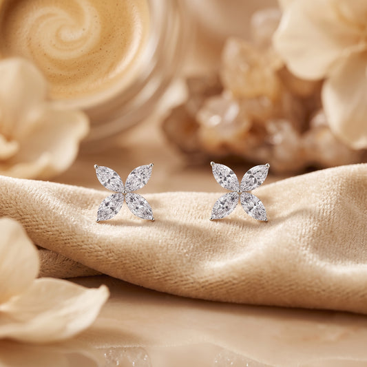 18K White Gold Lab-Grown Diamond Floral Stud Earrings – 1.14 CTW | E-F Color, VS1-VS2 Clarity