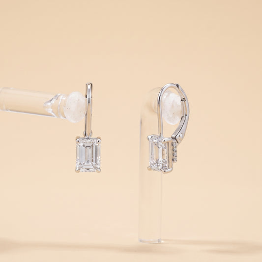 14K White Gold Lab-Grown Emerald Cut Diamond Drop Earrings – 2.13 CTW | D Color, VVS1-VVS2 Clarity