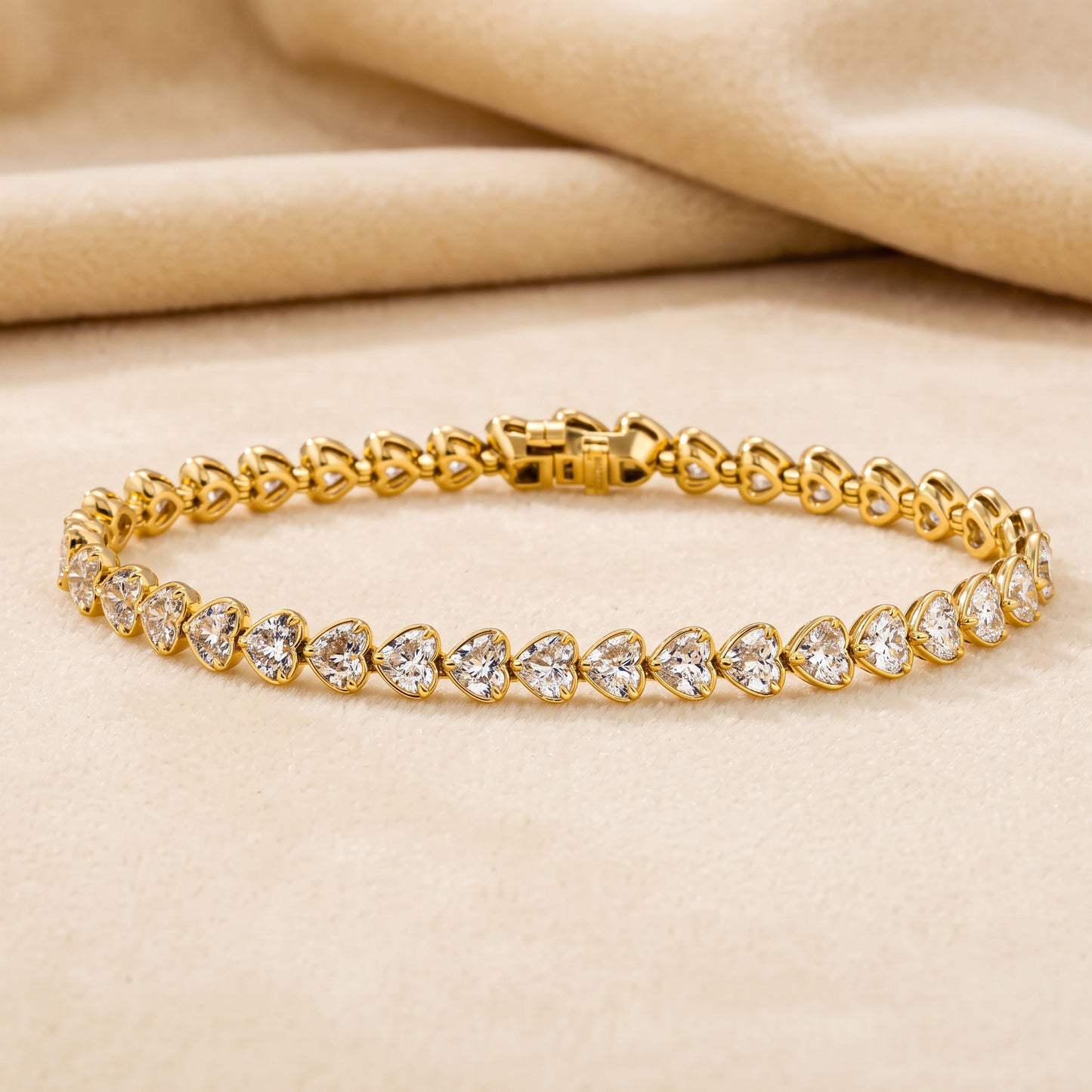 Lab-Grown Heart-Shaped Diamond Tennis Bracelet – 11.30 CTW in 14K Yellow Gold