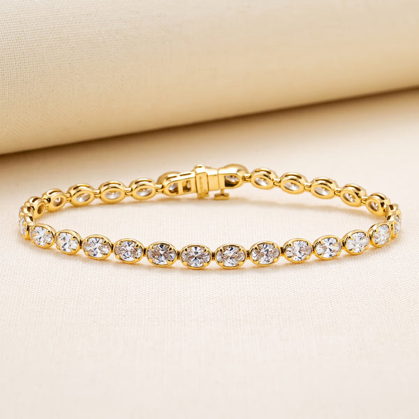 Lab-Grown Oval Diamond Bezel Tennis Bracelet – 8.04 CTW in 14K Yellow Gold