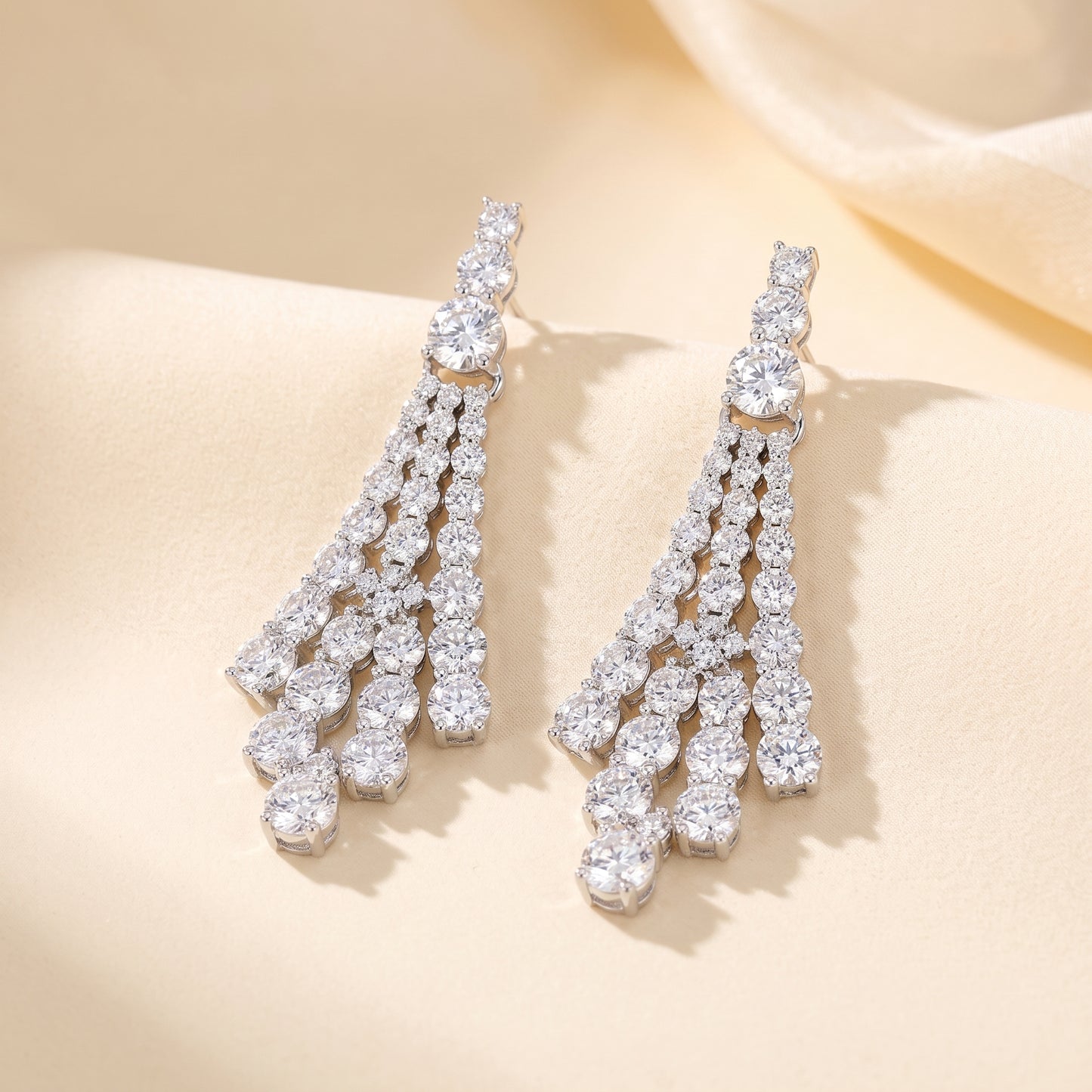 Lab-Grown Diamond Tassel Drop Earrings – 14K White Gold