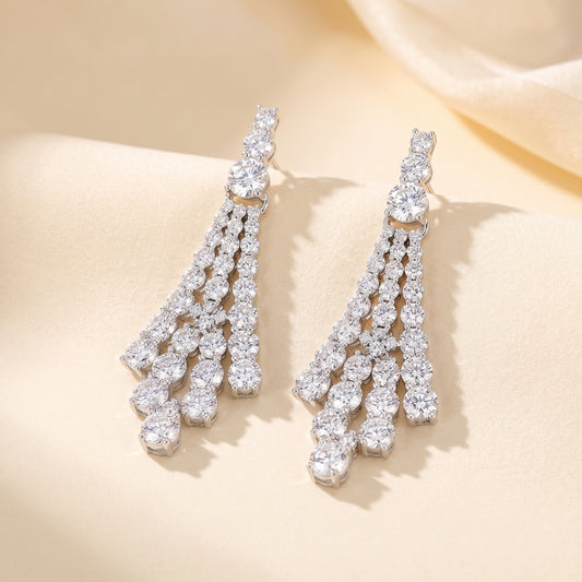 Lab-Grown Diamond Tassel Drop Earrings – 14K White Gold