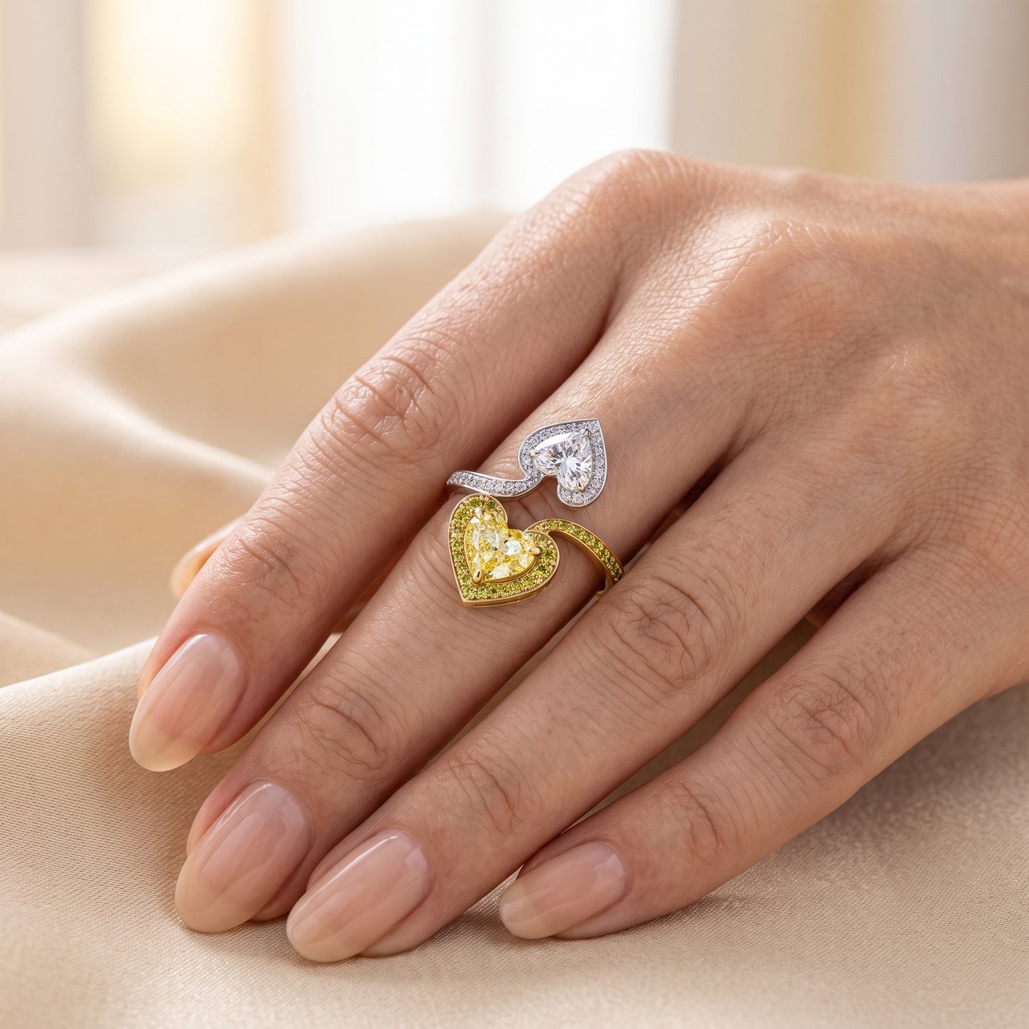 Lab-Grown Fancy Intense Yellow Heart Diamond Split-Shank Ring – 5.18