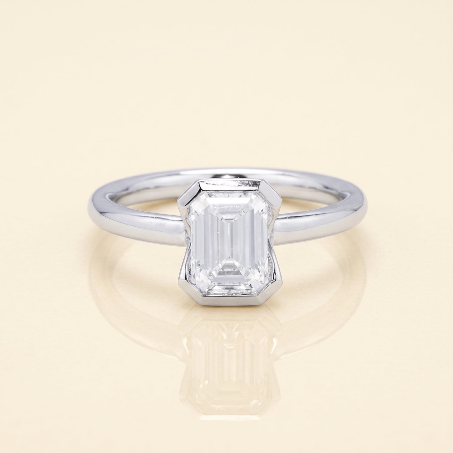 Lab-Grown Emerald-Cut Bezel-Set Diamond Ring – 1.22 CTW in 14K White