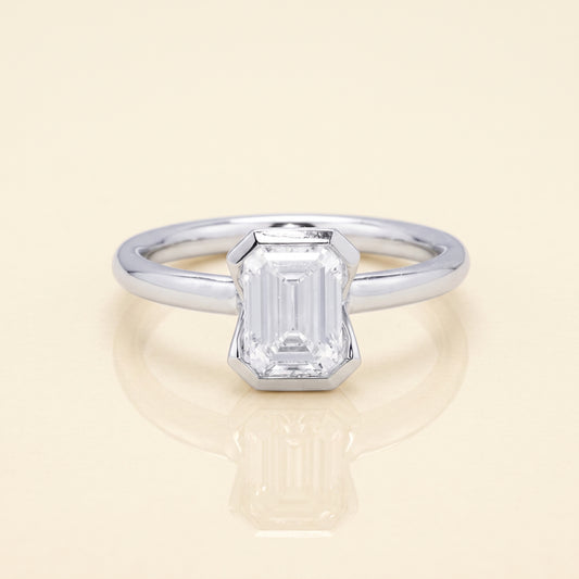 Lab-Grown Emerald-Cut Bezel-Set Diamond Ring – 1.22 CTW in 14K White