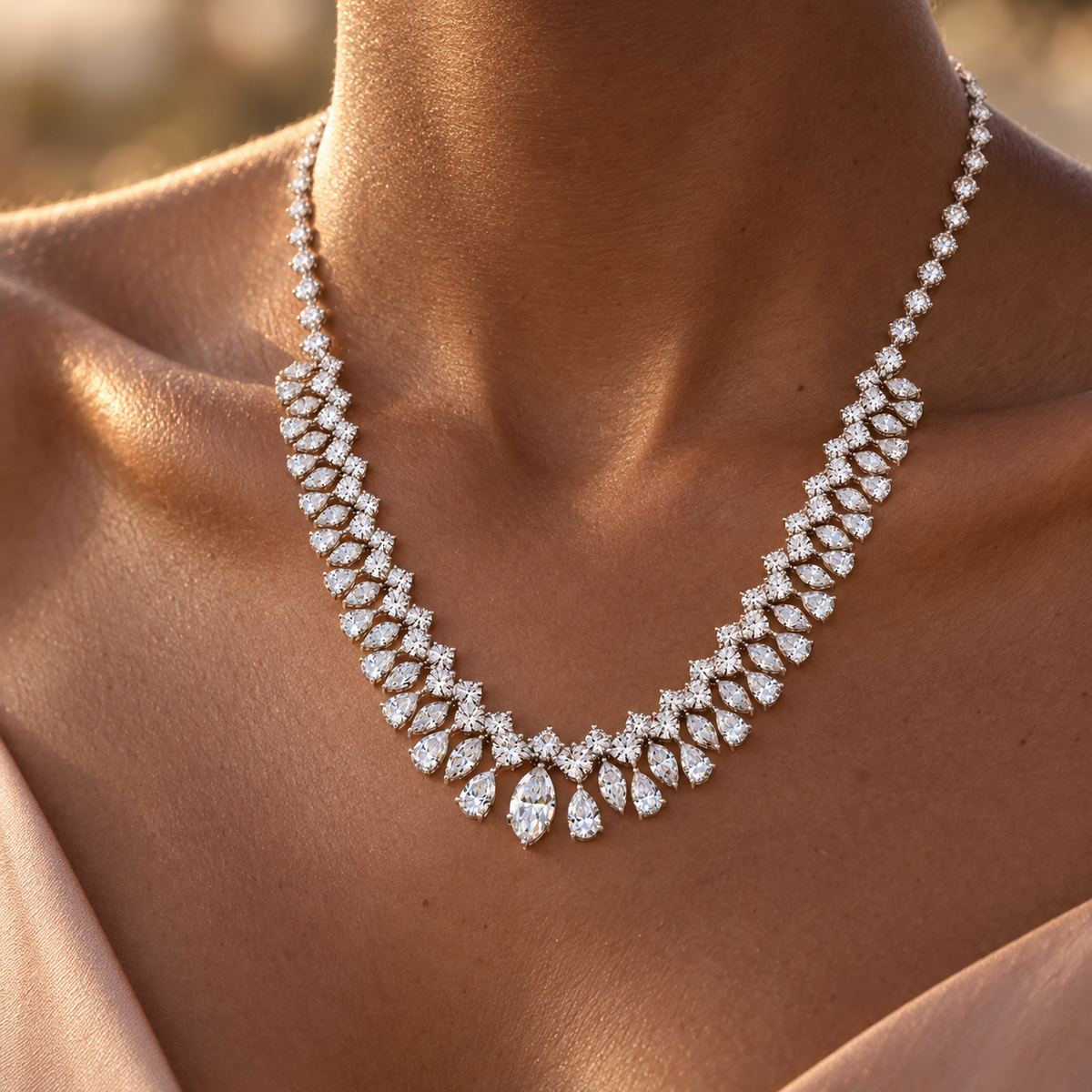THE SOME DAY - White Gold Natural Diamond Statement Necklace