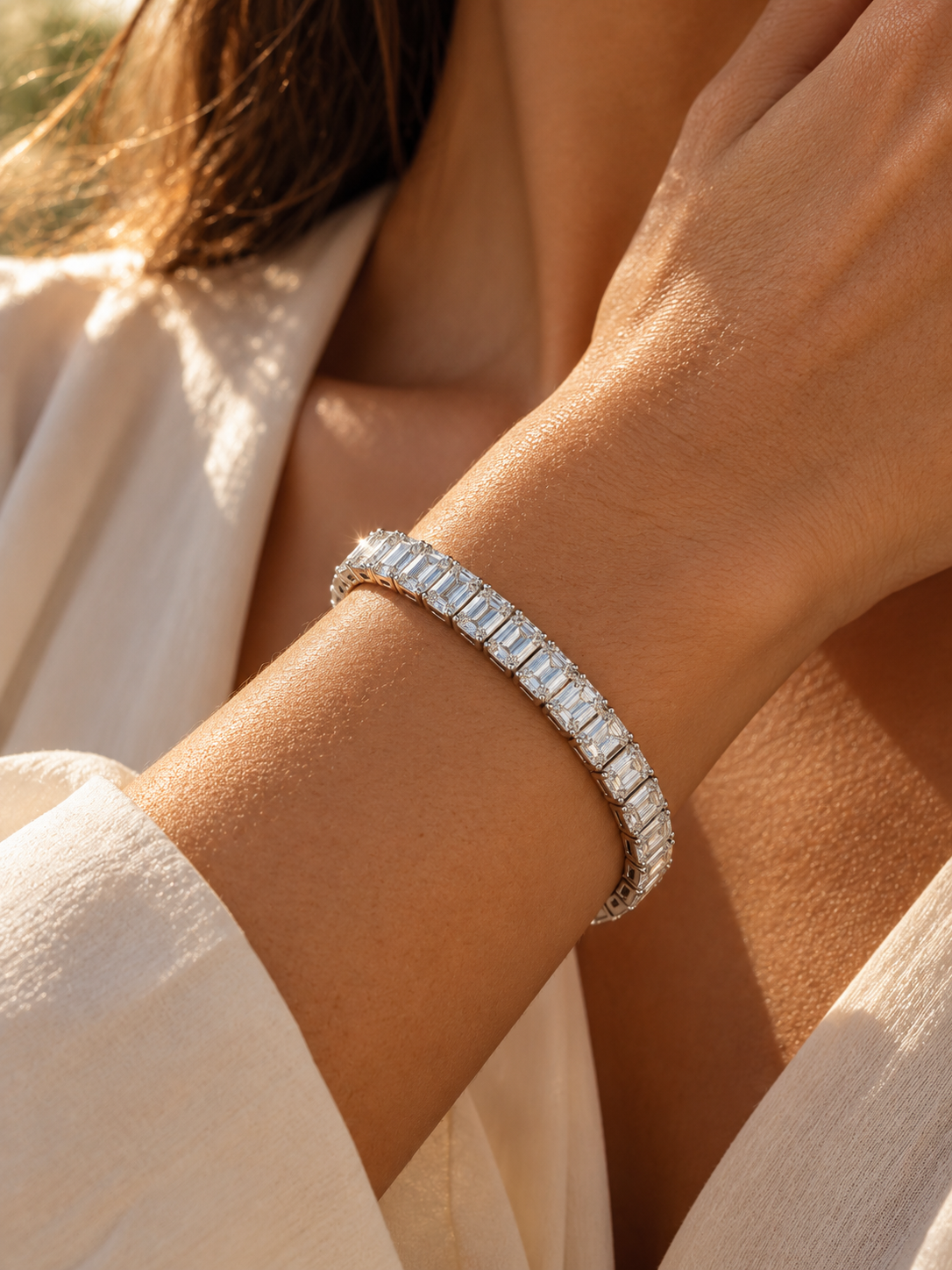 THE INDEPENDENCE - White Gold Lab-Grown Emerald-Cut Diamond Tennis Bracelet