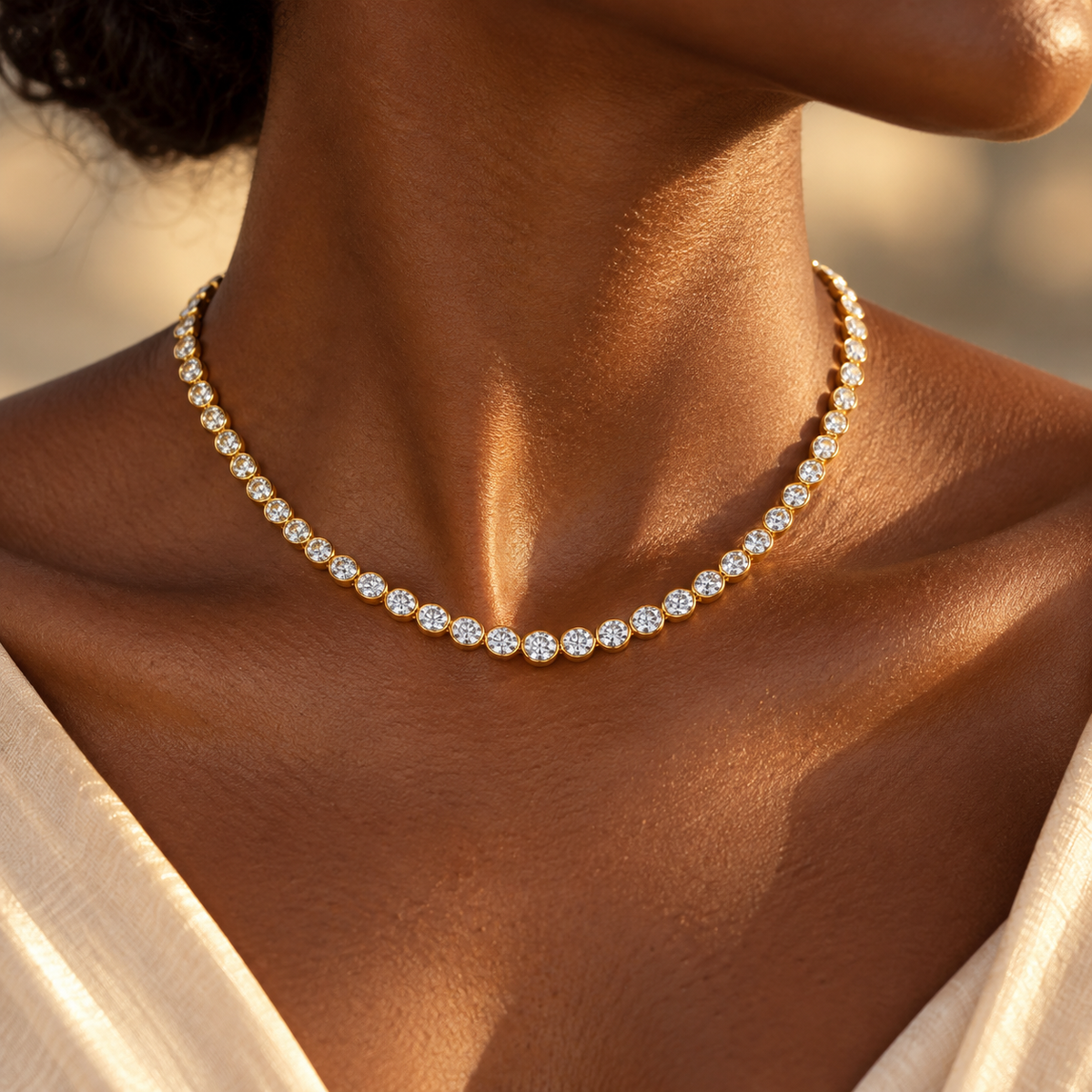 THE COUTURE - Yellow Gold Lab-Grown Diamond Bezel Tennis Necklace