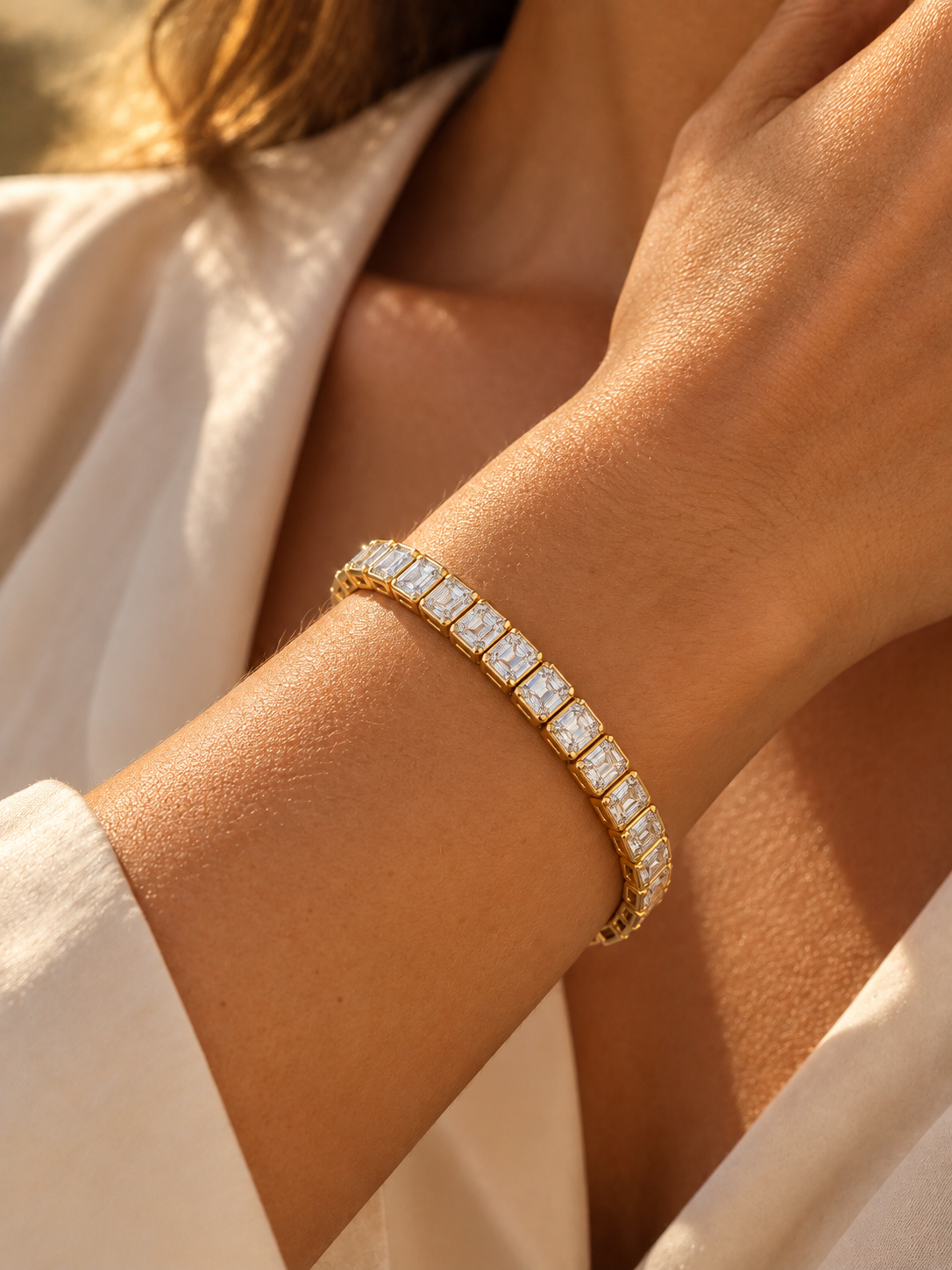 THE CHANCE - Yellow Gold Lab-Grown Asscher-Cut Diamond Tennis Bracelet