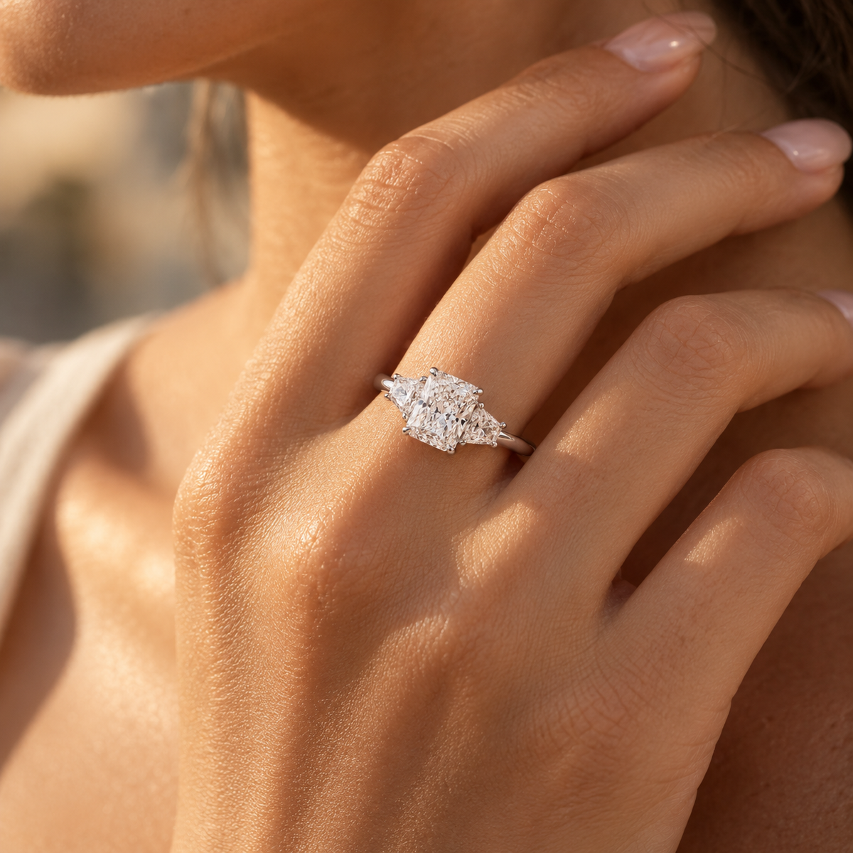 THE YES -  Lab-Grown Radiant-Cut Three-Stone Diamond Ring