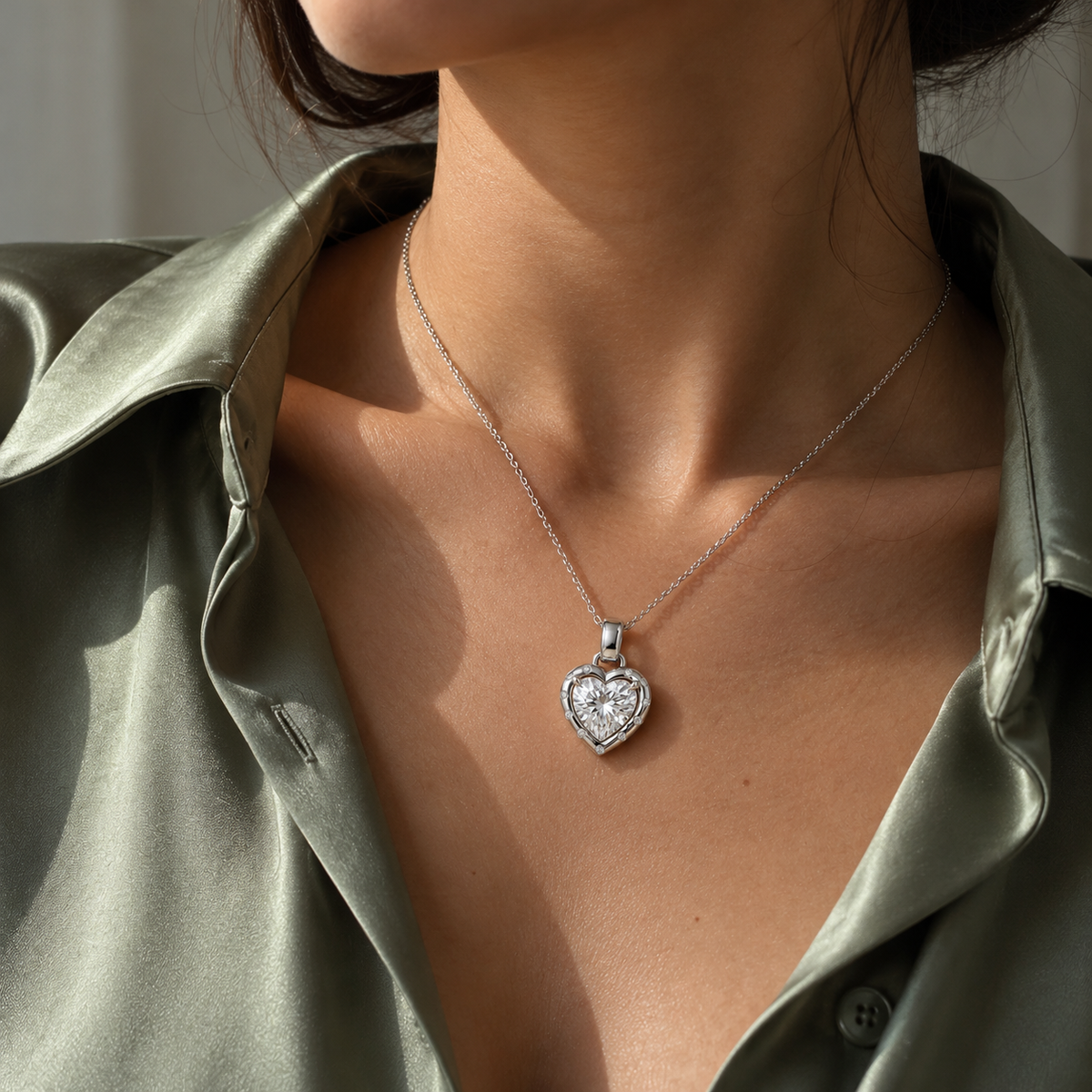THE AMOUR – 14K White Gold Lab-Grown Heart-Cut Diamond Pendant Necklace 2.74 TCW