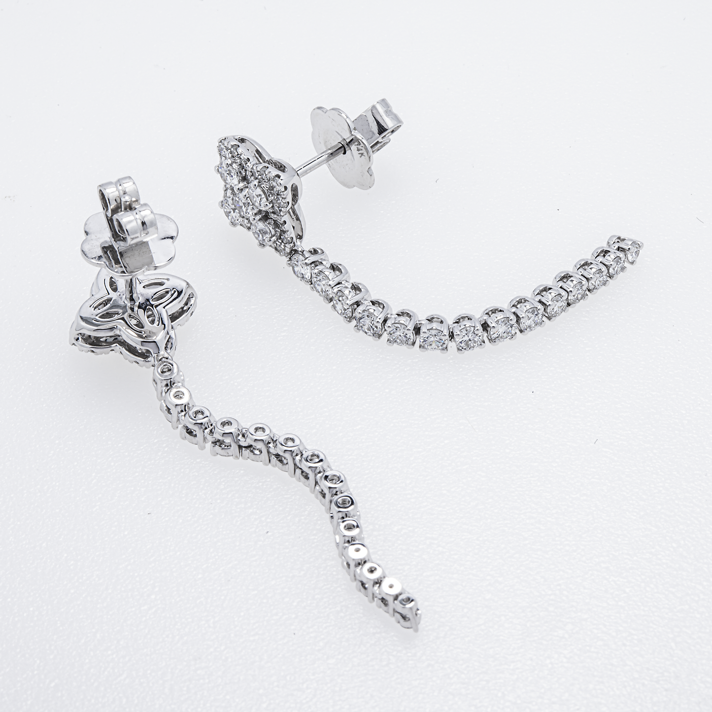 14K White Gold Lab-Grown Diamond Floral Drop Earrings – 1.61 CTW | E-F Color, VS1-VS2 Clarity