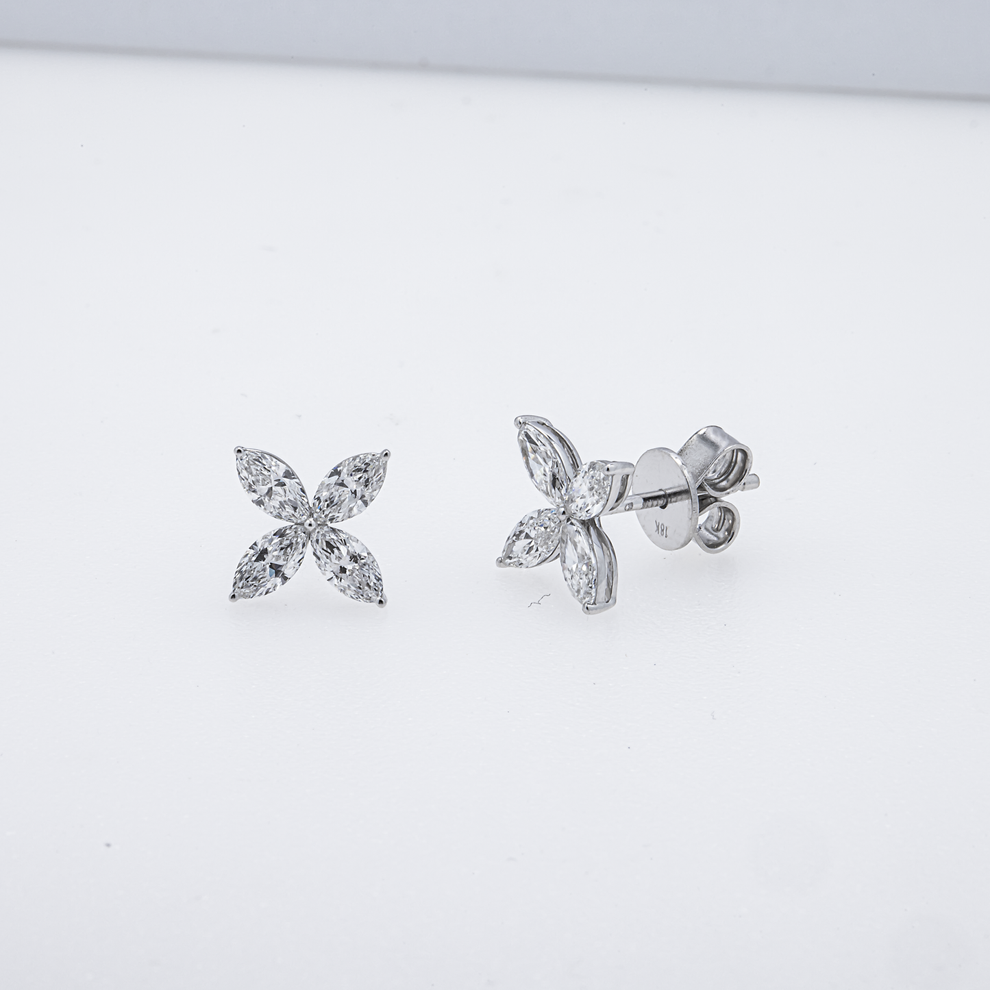 18K White Gold Lab-Grown Diamond Floral Stud Earrings – 1.14 CTW | E-F Color, VS1-VS2 Clarity