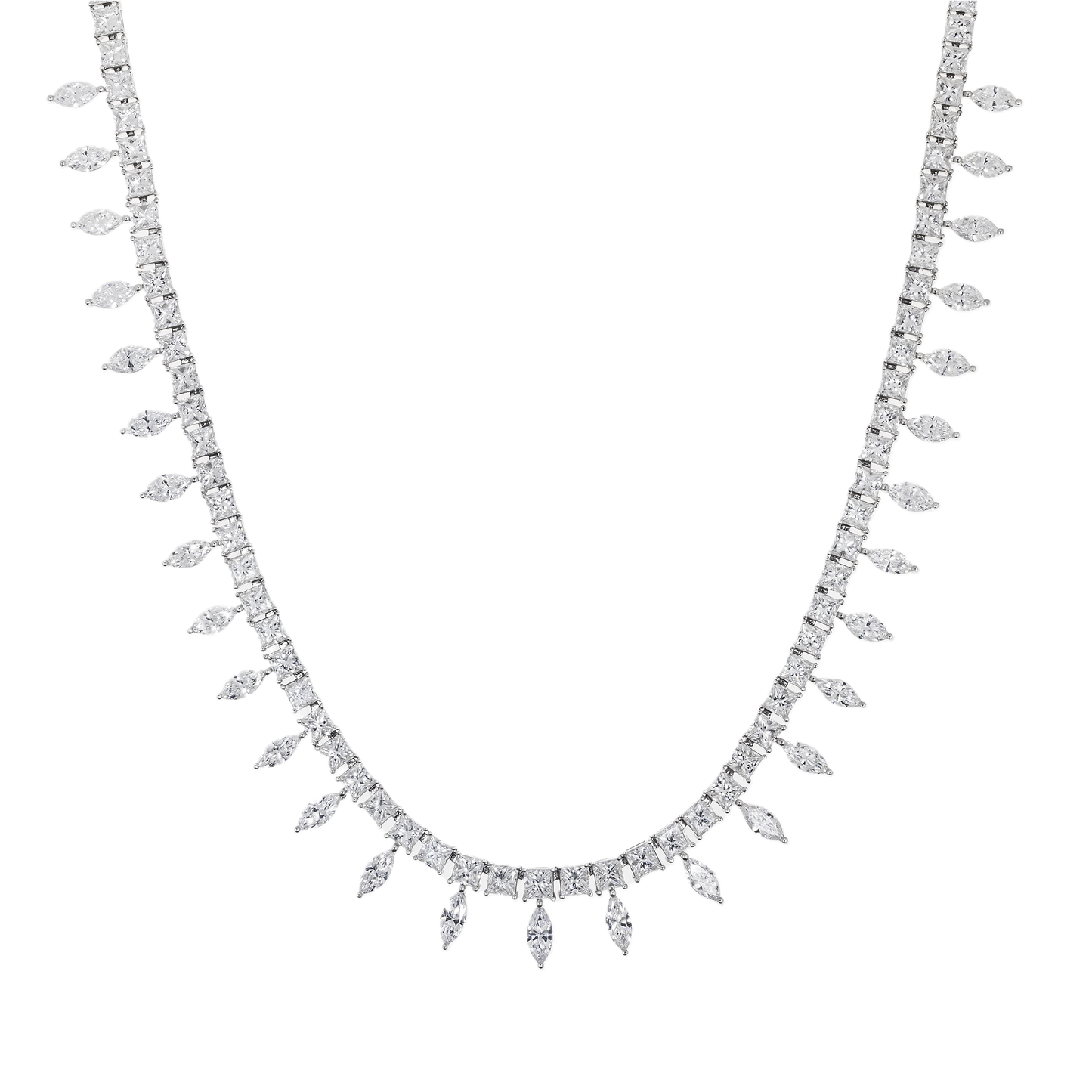 Natural Marquise Diamond Fringe Necklace – 18K White Gold