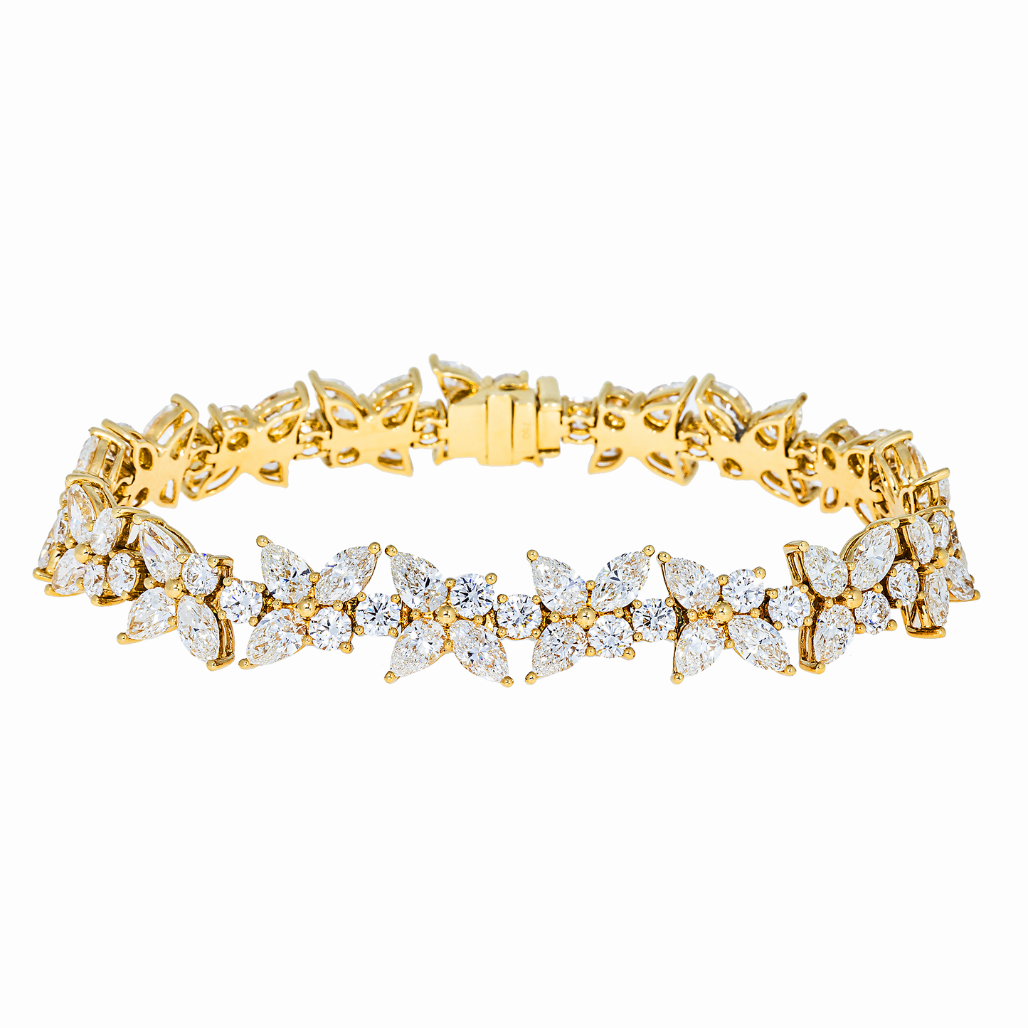 Natural Diamond Floral Bracelet – 14K Yellow Gold