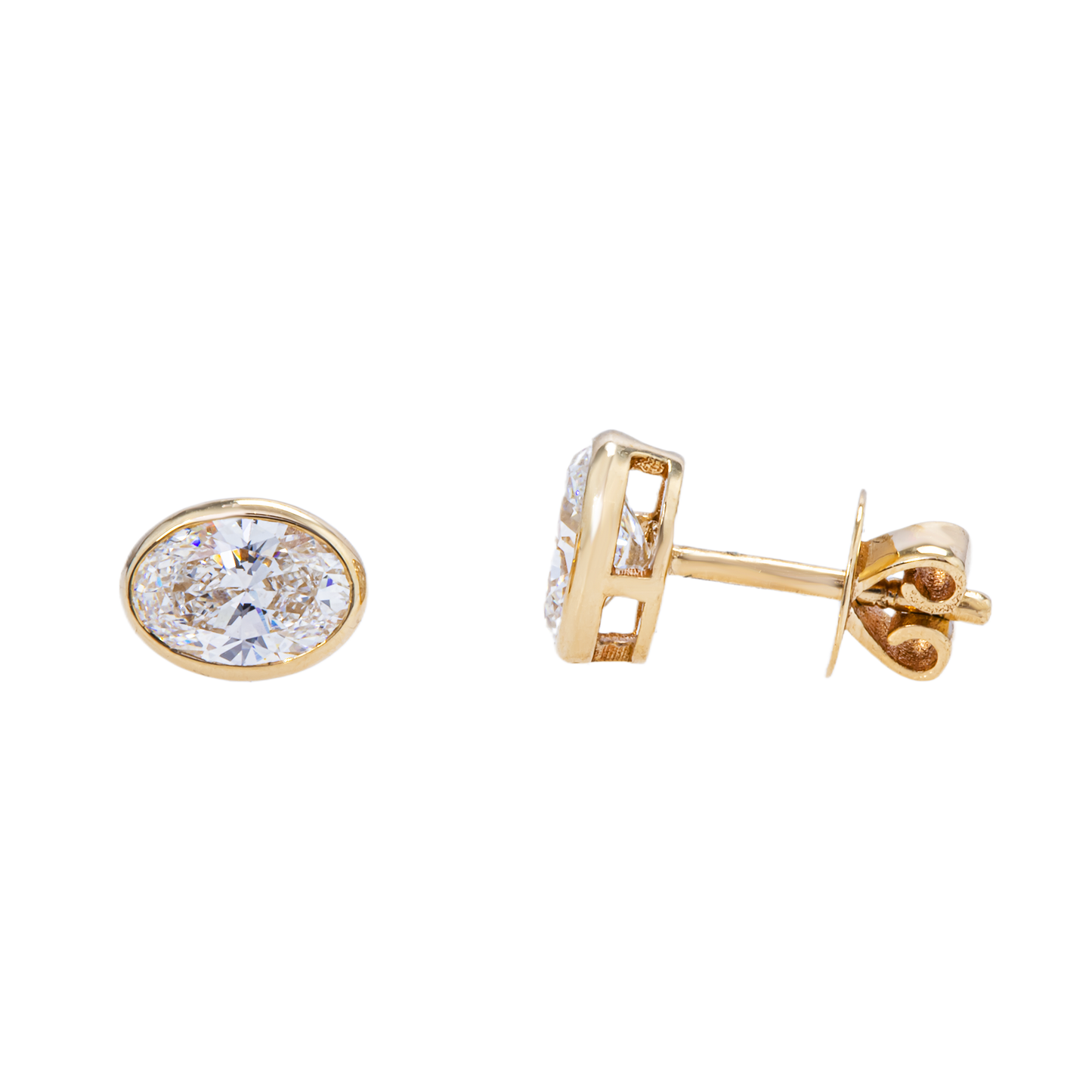 Lab-Grown Oval Diamond Bezel Stud Earrings – 1.04 CTW