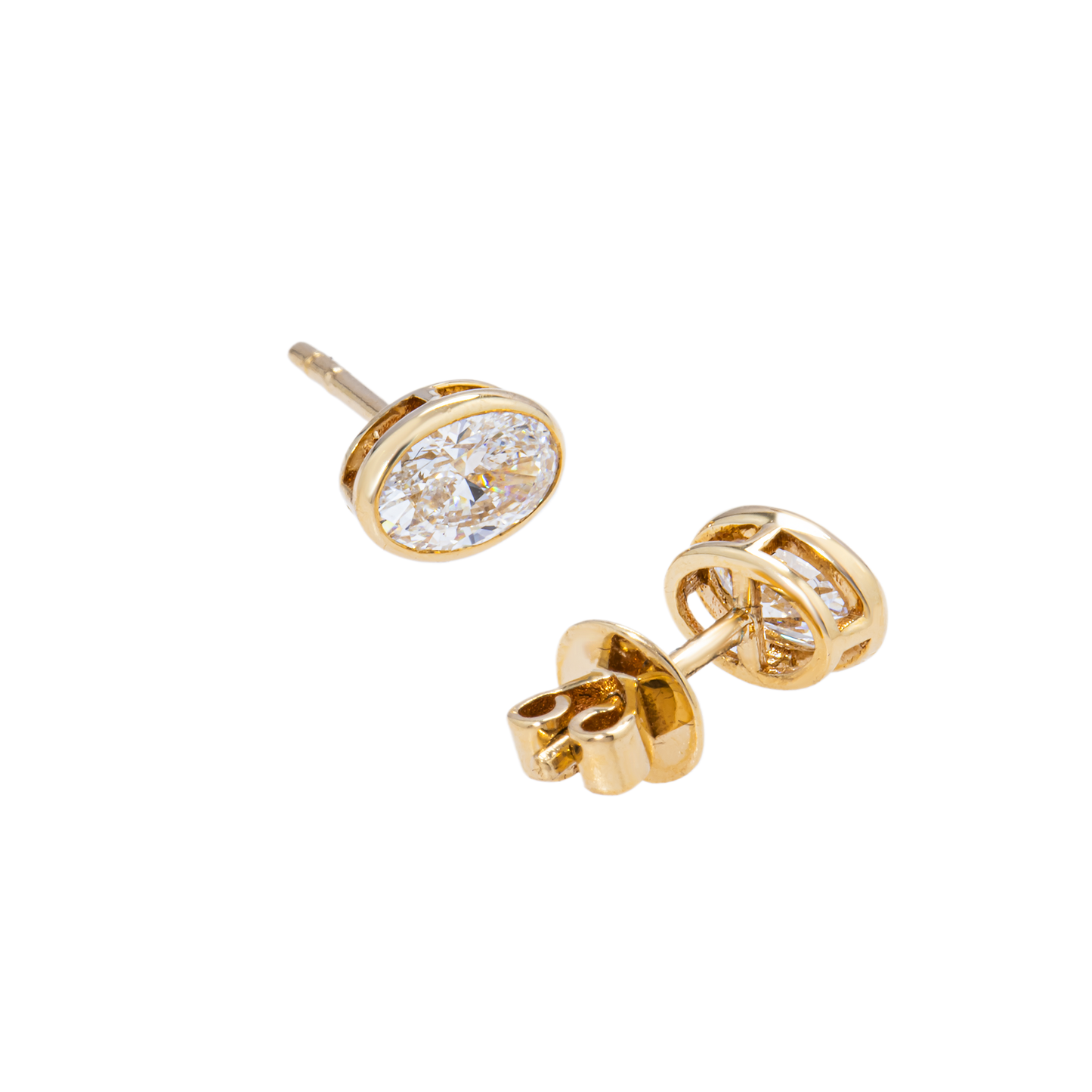 Lab-Grown Oval Diamond Bezel Stud Earrings – 1.04 CTW