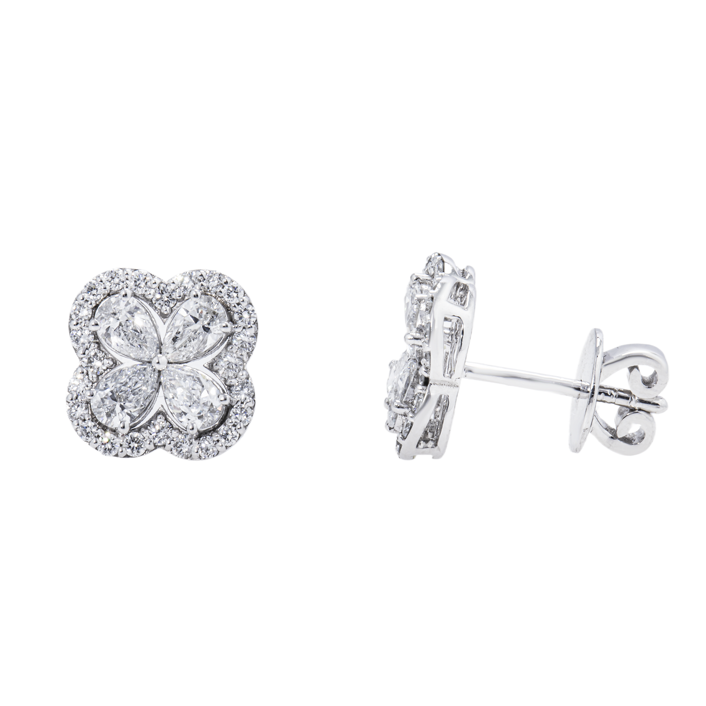 14K White Gold Diamond Floral Cluster Stud Earrings