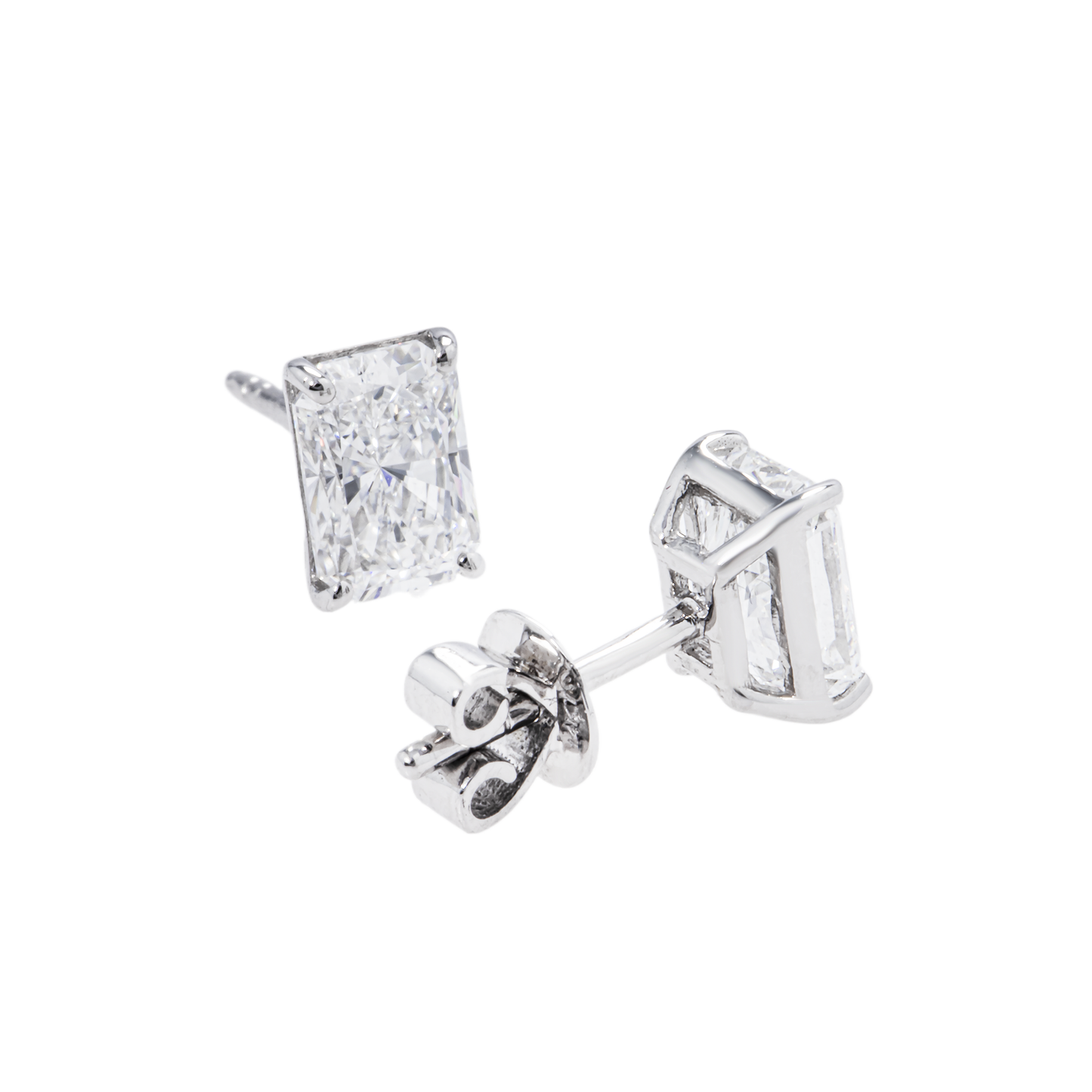 14K White Gold Radiant Cut Diamond Stud Earrings