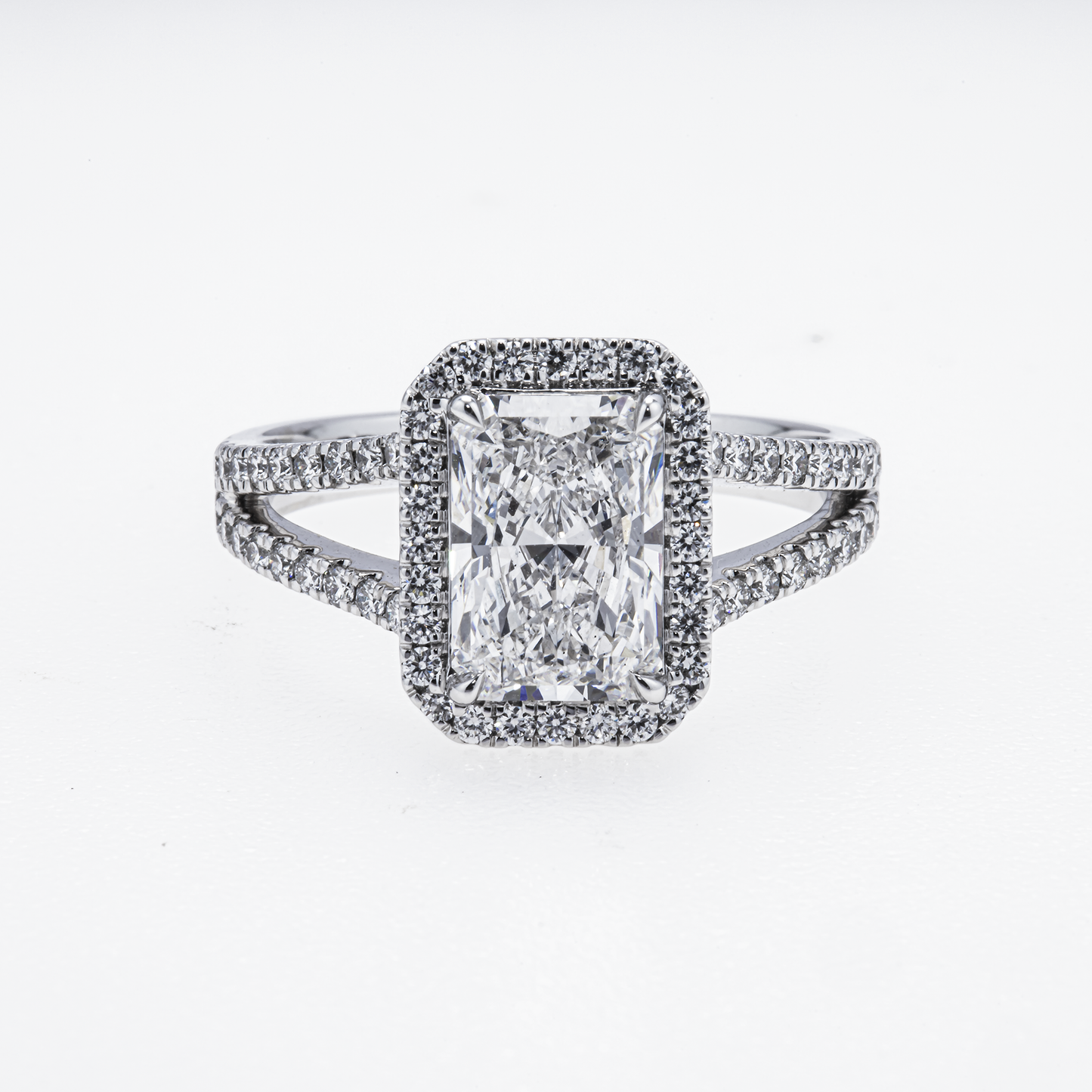 Lab-Grown Radiant Diamond Halo Split-Shank Ring – 2.68 CTW in 14K White Gold